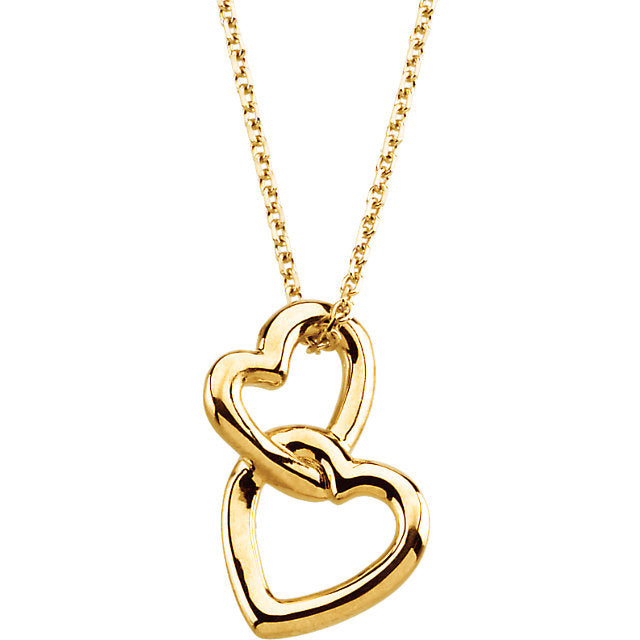 14K Yellow Gold Vertical Double Heart Necklace for Women - Elegant Layered Dainty Pendant Jewelry Gift for Anniversary, Valentine's Day & Special Occasions