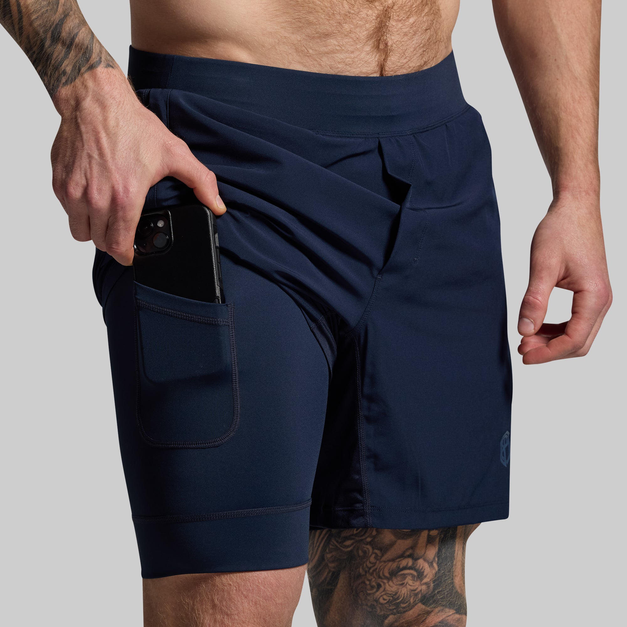 Versatile Compression Shorts for Men - 7-Inch Inseam (BP Navy) | Ideal for Running, Gym Workouts & Active Lifestyle