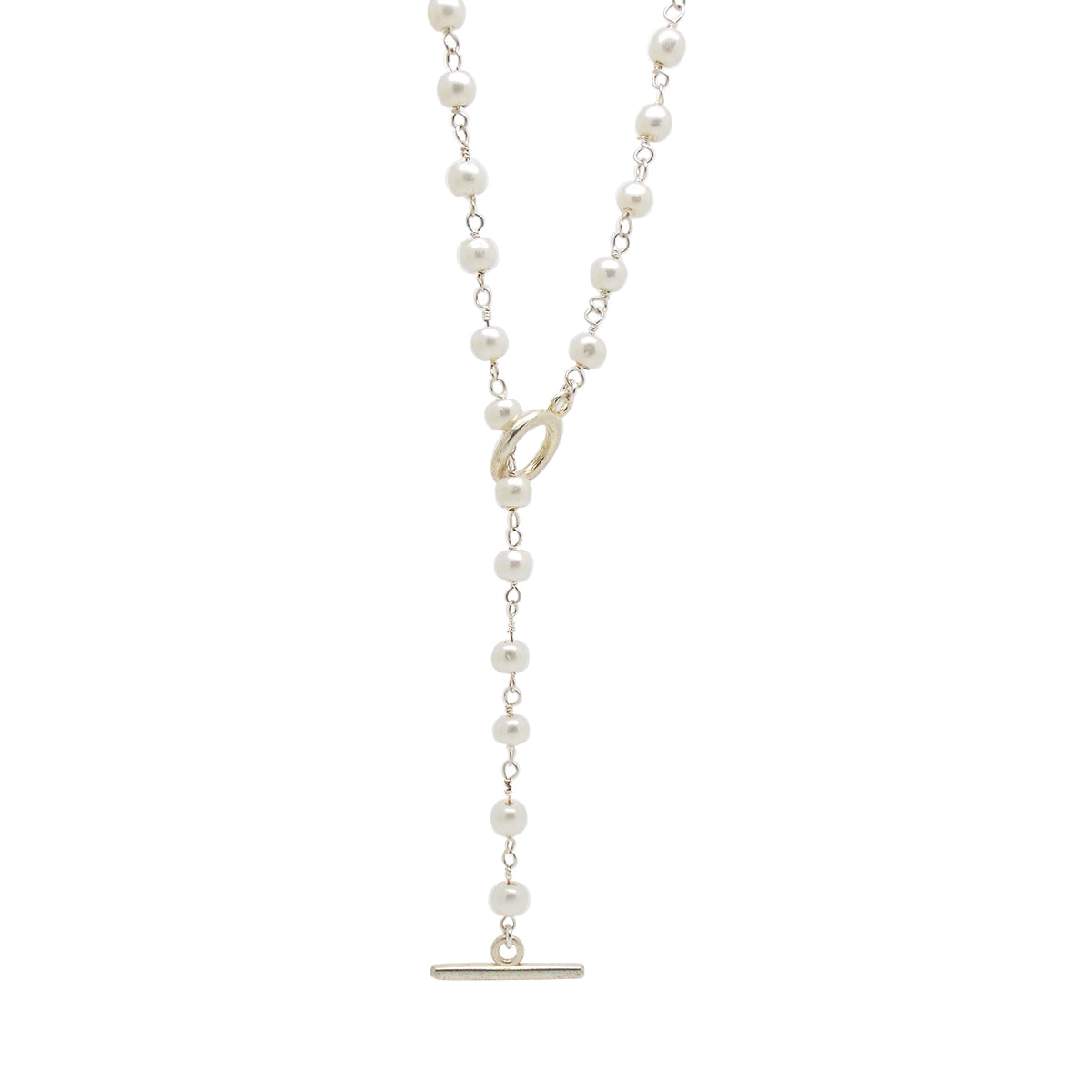 Elegant Silver Pearl Lariat Necklace for Brides | Wedding Jewelry Gift for Bride, Bridesmaid & Mother of the Bride | Perfect for Wedding Ceremony, Engagement Party & Anniversary Celebration