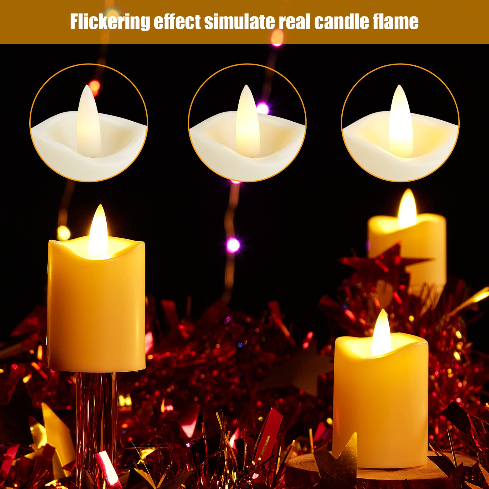 IMAGE Votive LED Candles with Timer - 12 Pack Flameless Flickering Ivory Candles for Wedding, Halloween, Christmas Decorations - Perfect for Home Decor, Party Centerpieces & Romantic Ambiance