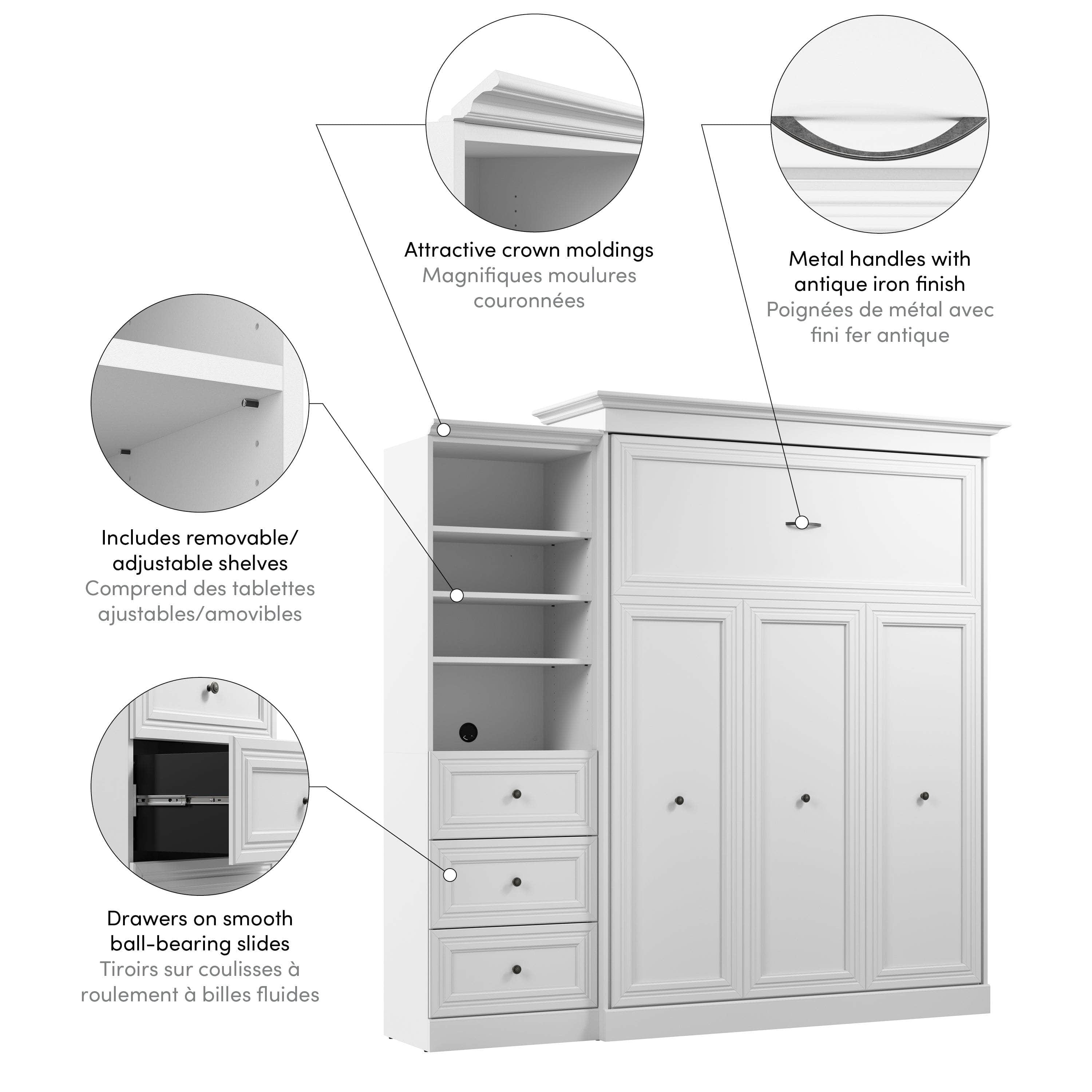 Space-Saving Queen Murphy Wall Bed with Built-In Closet & Drawers - 2 Color Options | Perfect for Small Apartments, Guest Rooms & Home Offices
