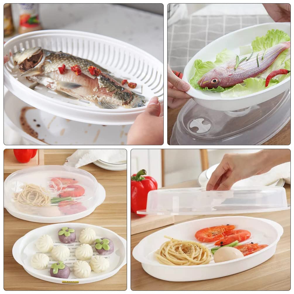 Microwave Steamer with Lid & Removable Strainer - Perfect for Fish, Vegetables & Healthy Cooking | Ideal for Home Kitchen & Restaurant Use | BPA-Free & Dishwasher Safe