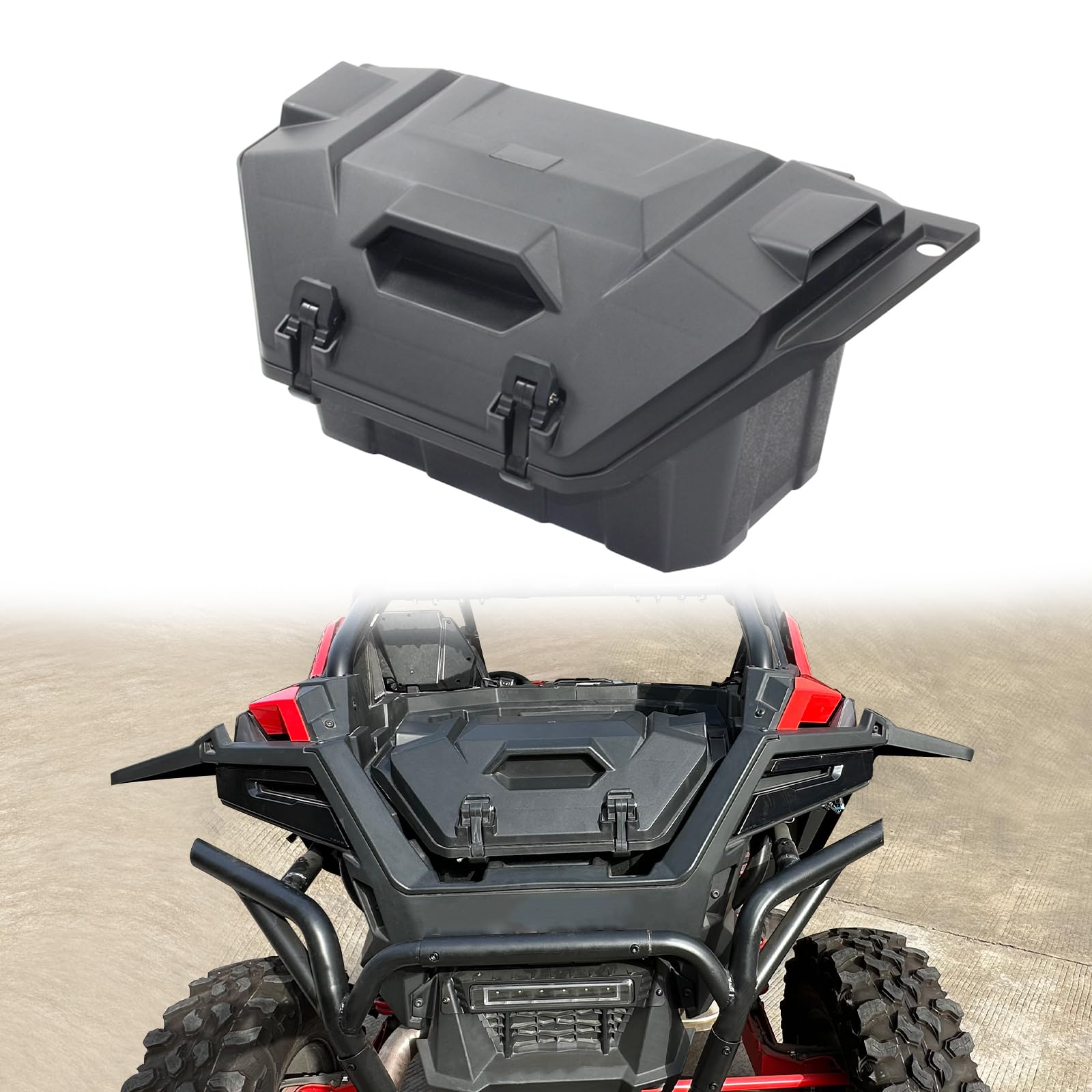 42QT Waterproof UTV Rear Cargo Storage Box with Lid - Compatible with Polaris RZR PRO XP/Turbo R 2020-2023 Models, Durable Tool Bed Organizer Replacement #2883752 - Perfect for Off-Road Adventures, Hunting Gear Storage & Worksite Equipment Transport