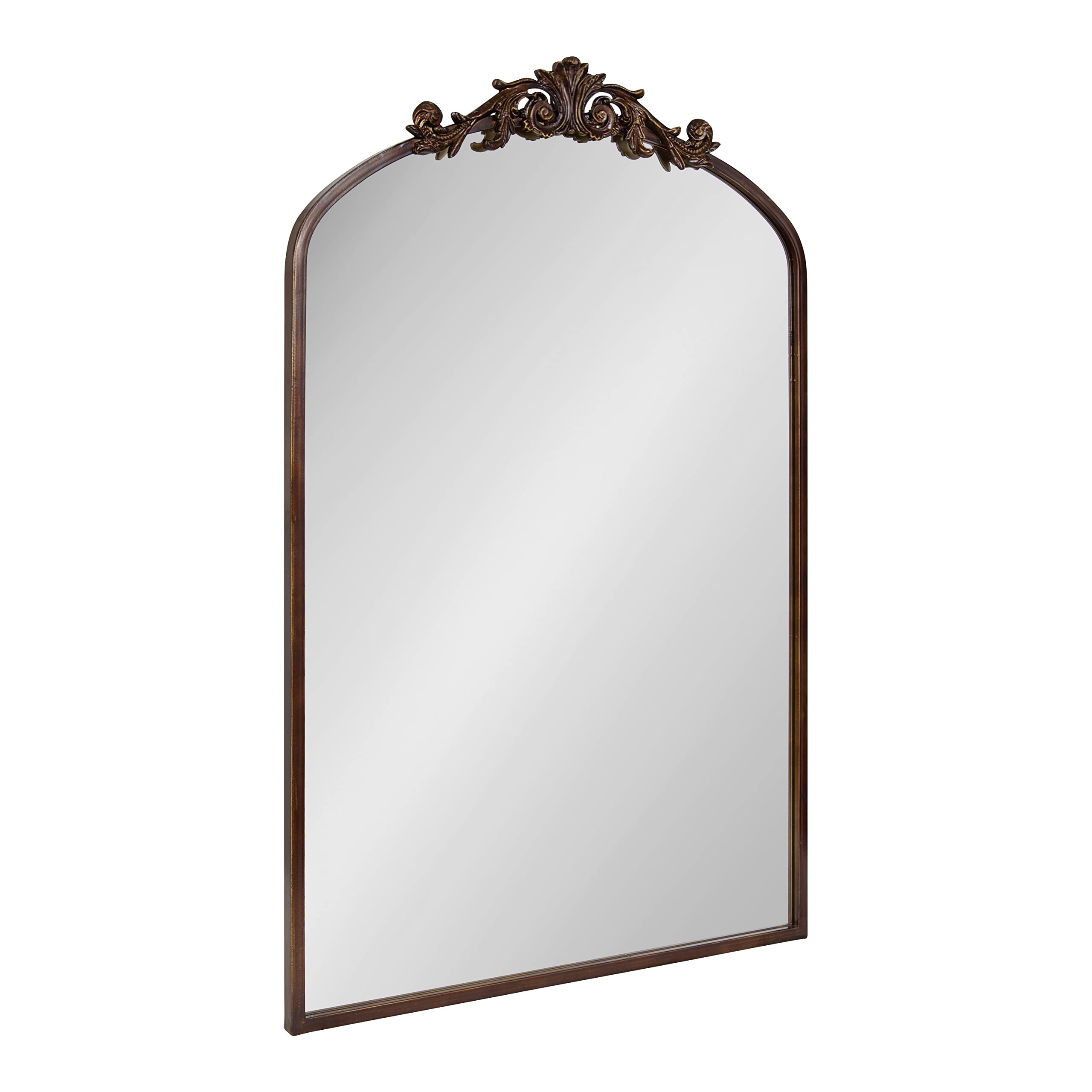 Kate and Laurel Arendahl 24x36 Bronze Ornate Traditional Arched Mirror - Baroque Style Decorative Wall Mirror with Ornamental Crown for Living Room, Bedroom & Entryway Decor