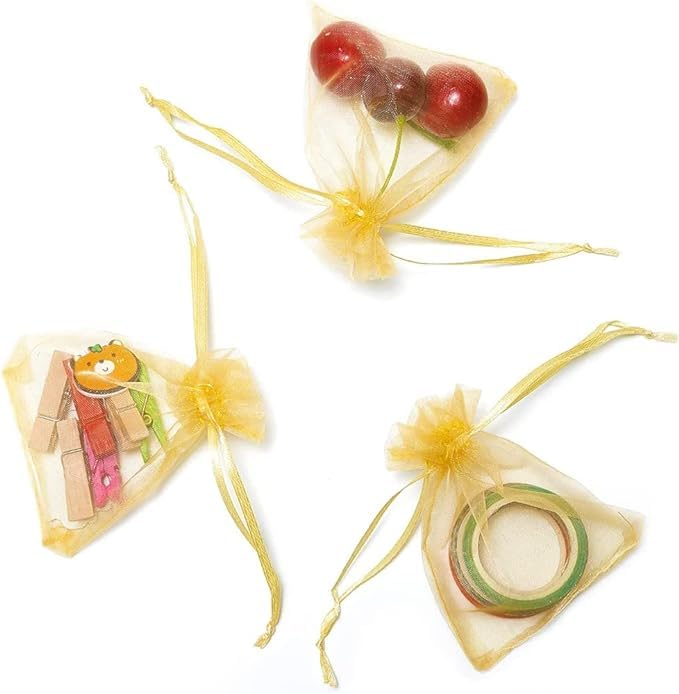 Avanti Creations Golden Clear Plain Potli Bags - 20 Pack (10x14cm) | Organza Drawstring Pouches for Jewelry, Wedding Favors & Party Gifts | Perfect for Indian Weddings, Bridal Showers & Festival Return Gifts