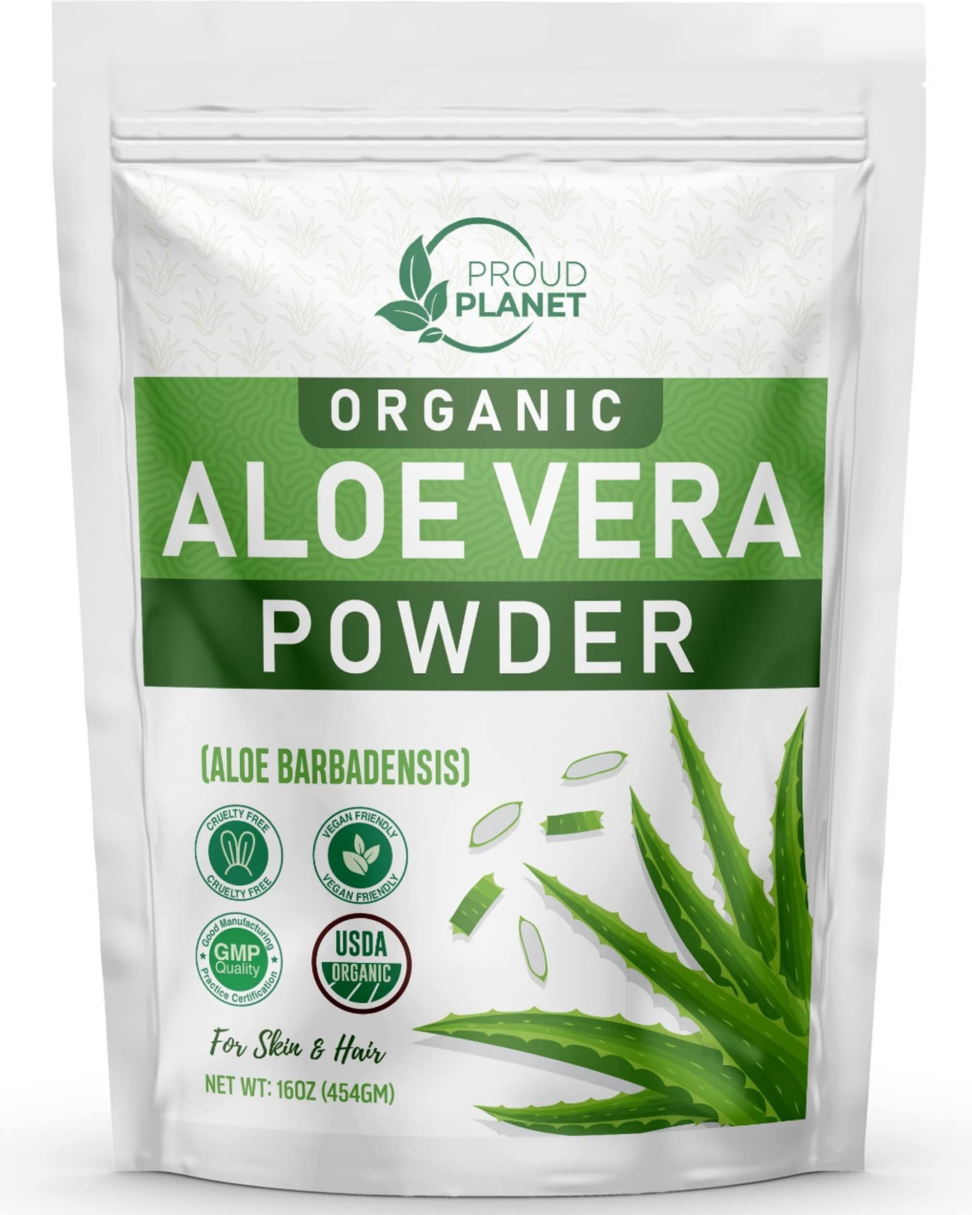 Organic Aloe Vera Powder for Hair & Face | USDA Certified Aloe Barbadensis Extract | 1 Pound (16 oz) | Skin Care, Hair Growth & DIY Beauty Recipes
