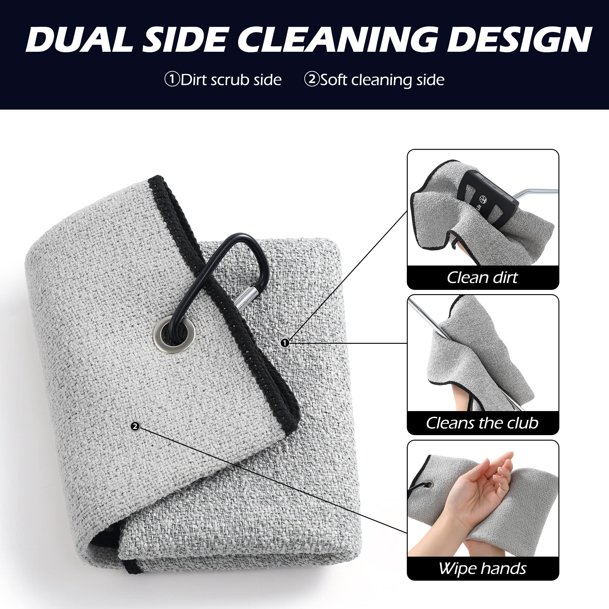 Tri-fold Golf Towel with Dirt Scrub & Soft Side - Club & Ball Cleaning | Sports & Travel Use
