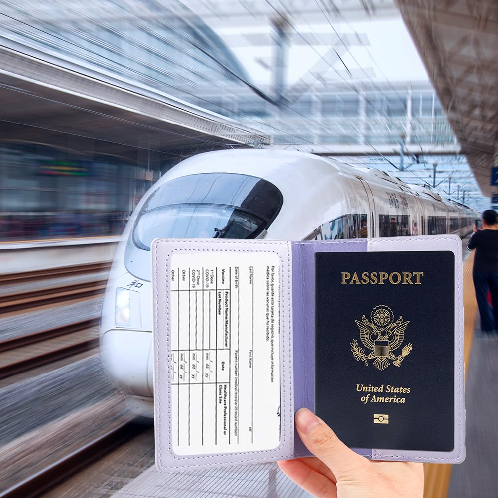 Premium RFID Blocking Passport Holder for Women & Men - Light Purple Travel Passport Cover with Secure ID & Card Slots - Perfect for Airports, Vacations & International Travel Essentials