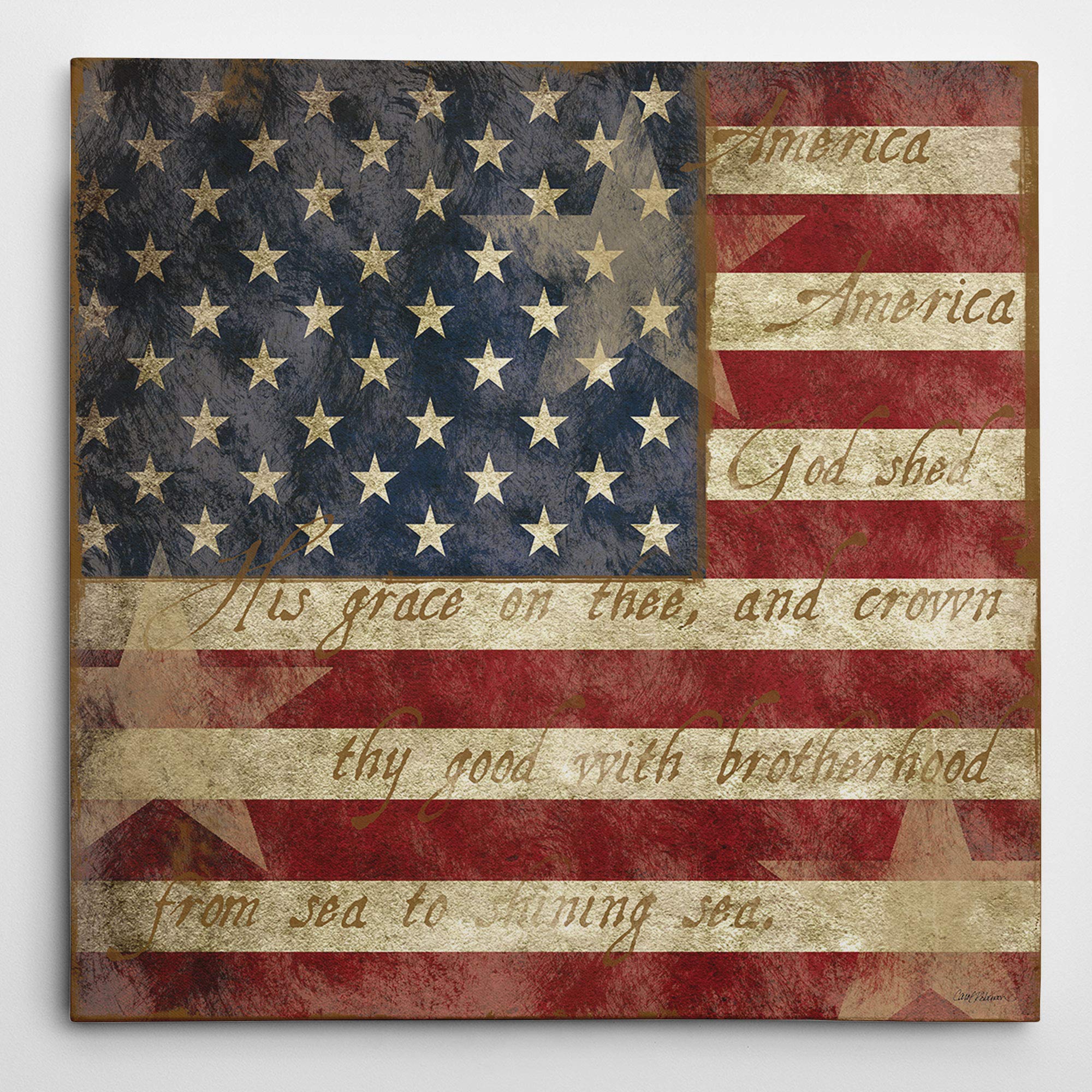 Wexford Home American Flag Wall Art Décor - 16x16 Gallery Wrapped Canvas Print for Living Room, Bedroom & Office - Ready to Hang Patriotic Home Decor