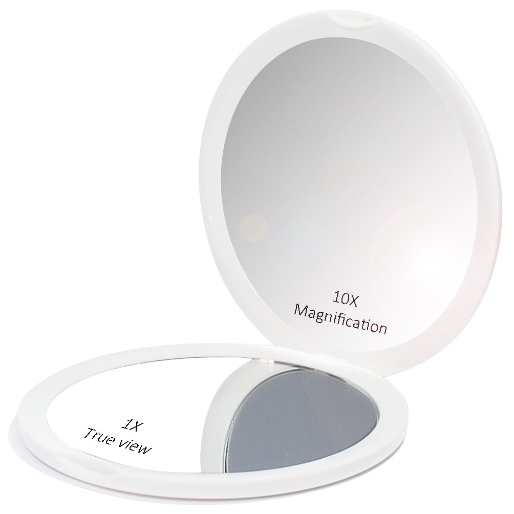 10x Magnification Makeup Mirror with Dual-Sided Design - Portable Compact Vanity Mirror for Travel, Home & Professional Makeup Application (White)