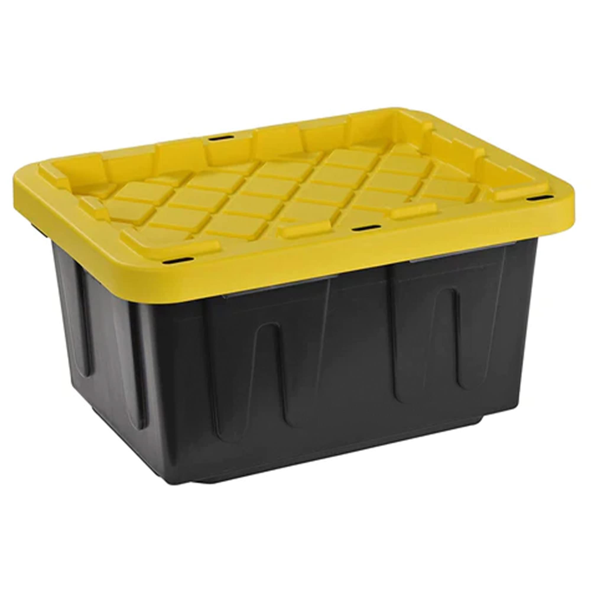 Juggernaut Storage 4-Pack 5 Gallon Plastic Tote Bins with Lids - Heavy Duty Stackable Organizer Containers for Home, Garage, Office & Warehouse Organization (Black/Yellow)