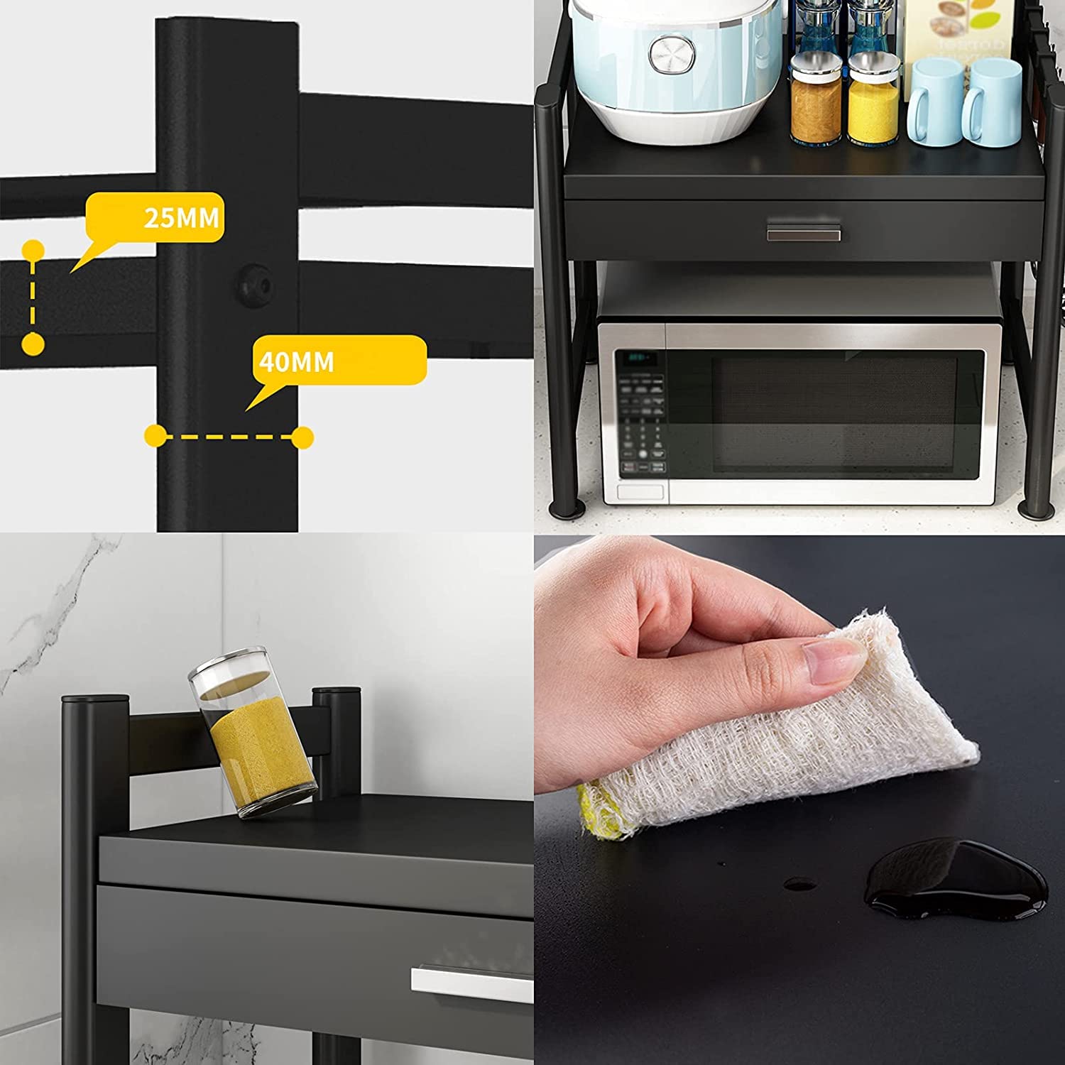 DKULMN Metal Microwave Oven Rack & Countertop Spice Organizer - Detachable Kitchen Storage Shelf for Spices, Utensils & Small Appliances | Space-Saving Solution for Countertops, Pantries & Small Kitchens