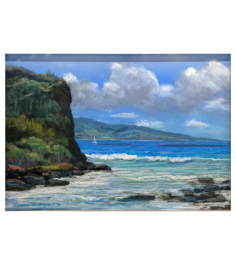 Original Pastel Painting 'Honokohau Bay' by Michael Clements - 17x12 Inches Hawaiian Seascape Art - Perfect for Beach House Decor & Art Collectors