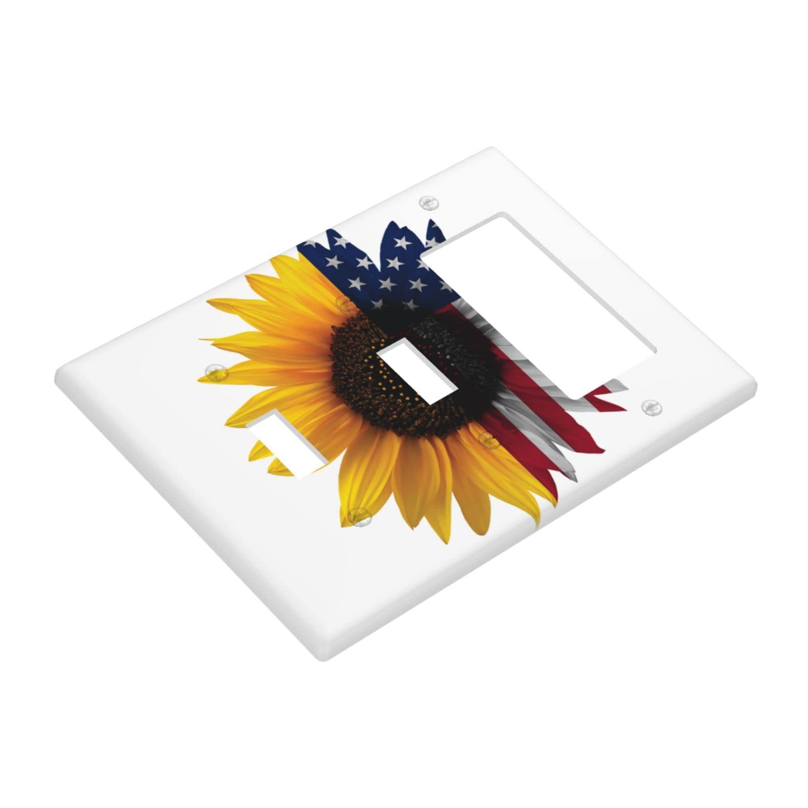 American Flag Sunflowers 3-Gang Light Switch Cover - Decorative Wall Plate for Kitchen, Bedroom & Office - Durable Electrical Outlet Cover with Floral Art Design - Perfect for Home Decor and DIY Projects