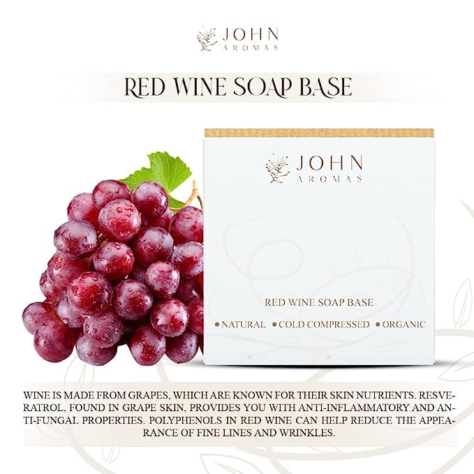 JOHN AROMAS Red Wine Soap Base - Natural Moisturizing & Nourishing Bar Soap for All Skin Types | Gently Exfoliates Dead Skin Cells | 500g | Perfect for Daily Skincare & Spa Relaxation at Home