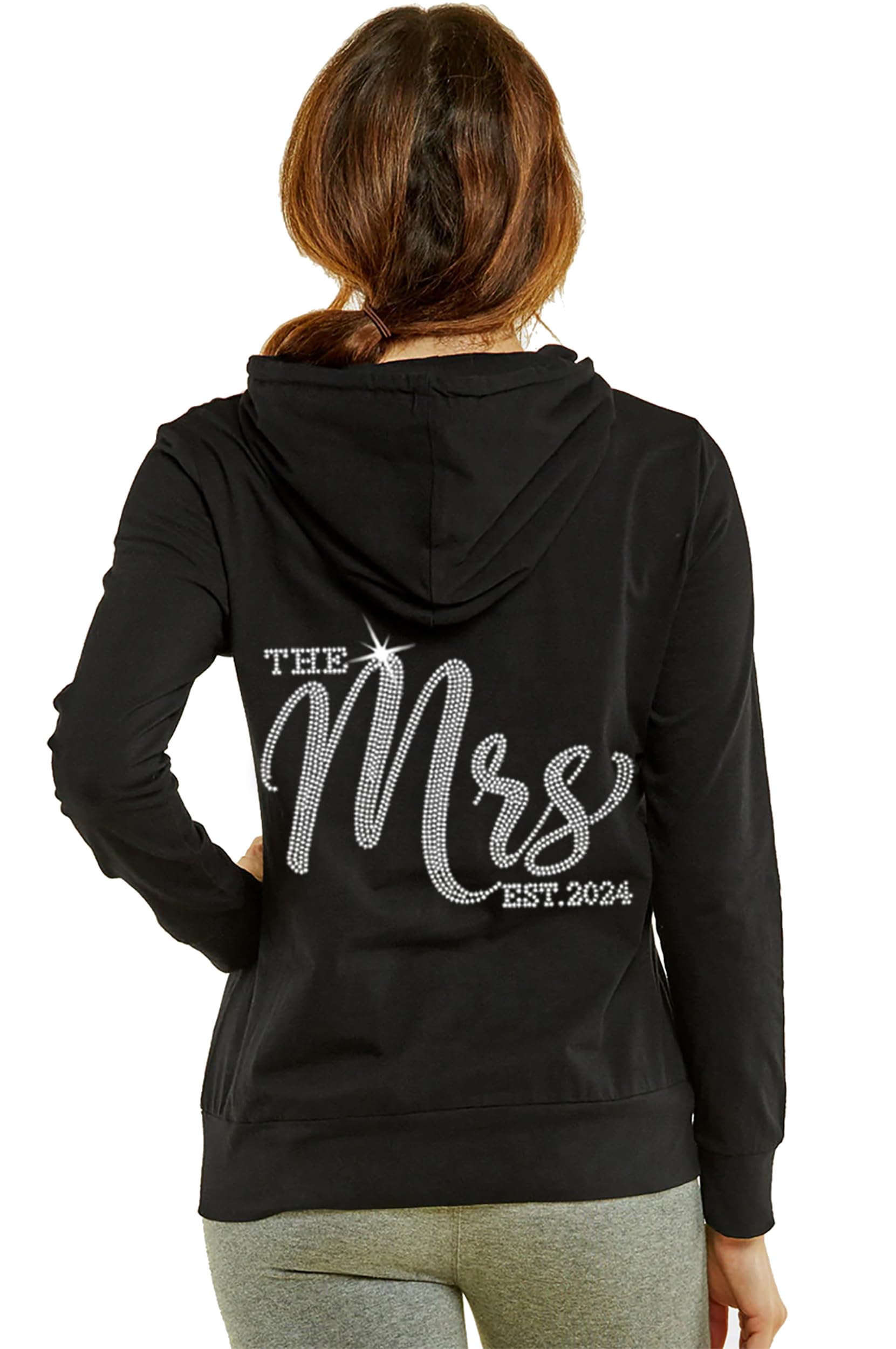 Rhinestone Sash Bride Zip Up Hoodie - Keepsake Engagement Gift for Bachelorette Party & Honeymoon - Wedding Jacket Sweatshirt for Bride to Be - Perfect for Bridal Showers, Rehearsal Dinners & Romantic Getaways