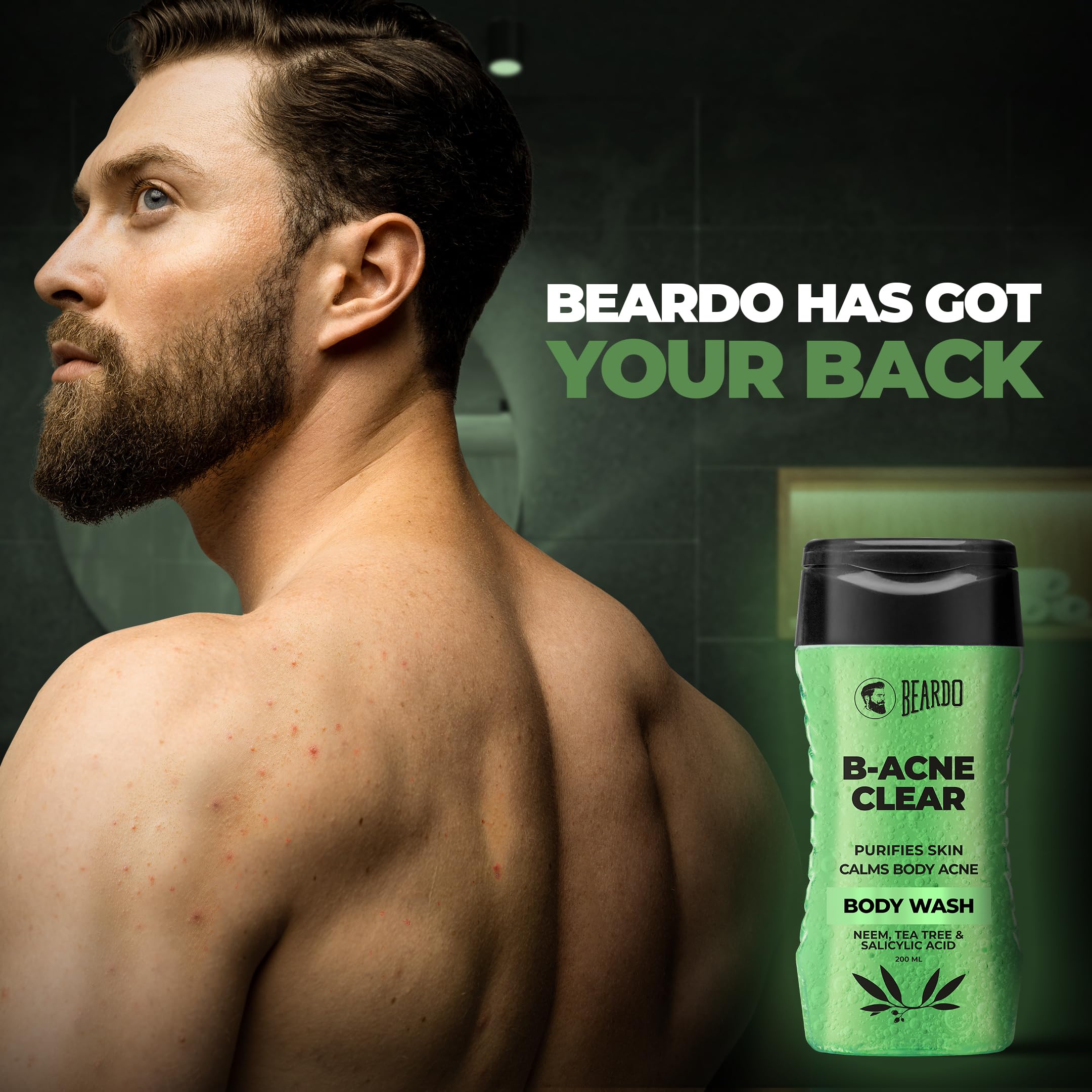 Beardo Men's Acne-Fighting Body Wash (200ml x 2) - Neem, Tea Tree & Salicylic Acid Formula for Clear Skin | Treats Body Acne & Purifies Skin | B-acne Control | Perfect for Gym, Travel & Daily Shower Routine