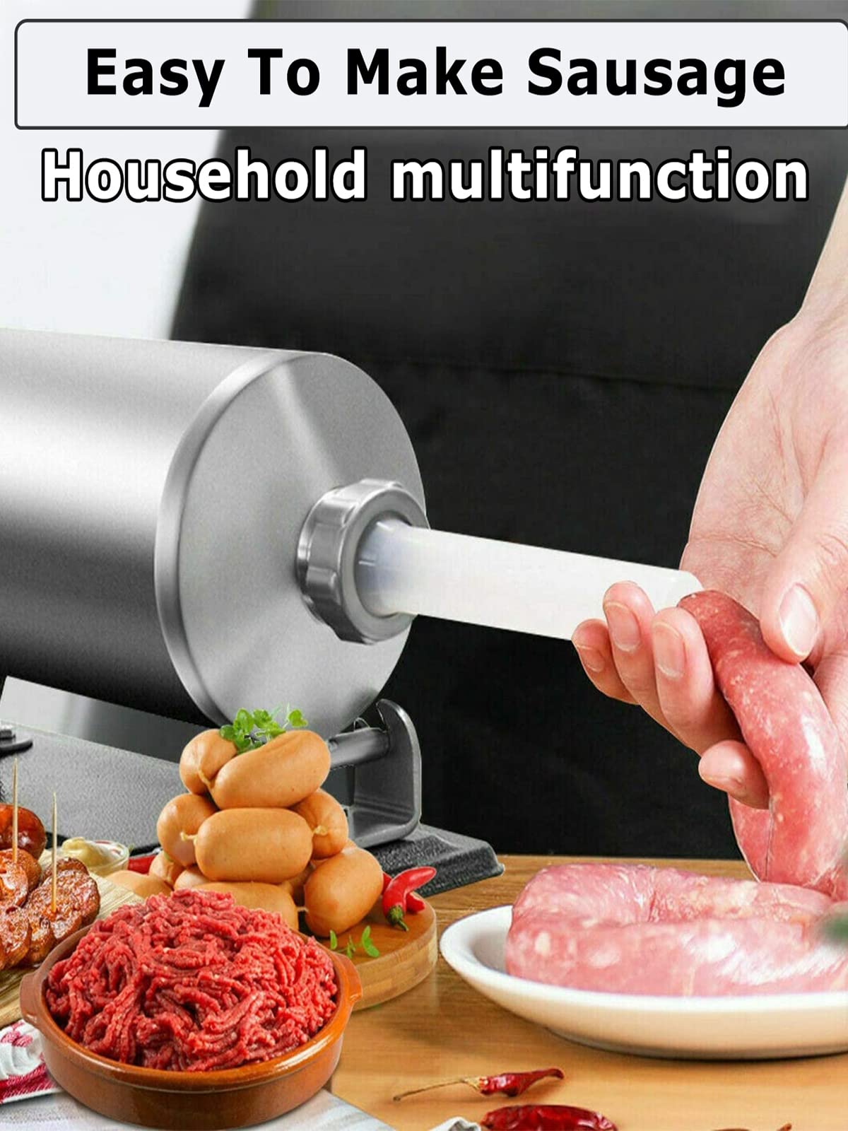 Stainless Steel Manual Sausage Stuffer - 2.5LBS Horizontal Meat Filler with 8 Stuffing Tubes for Homemade Sausage Making | Perfect for Kitchen, BBQ Parties, Camping & Food Preparation