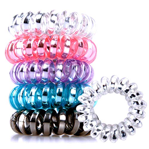 FAMEZA No Crease Hair Ties - 5 Pack Invisible Coil Hair Bands, Phone Cord Ponytail Holders for Women & Girls | Soft Traceless Hair Accessories for Workout, Yoga, Office & Daily Use