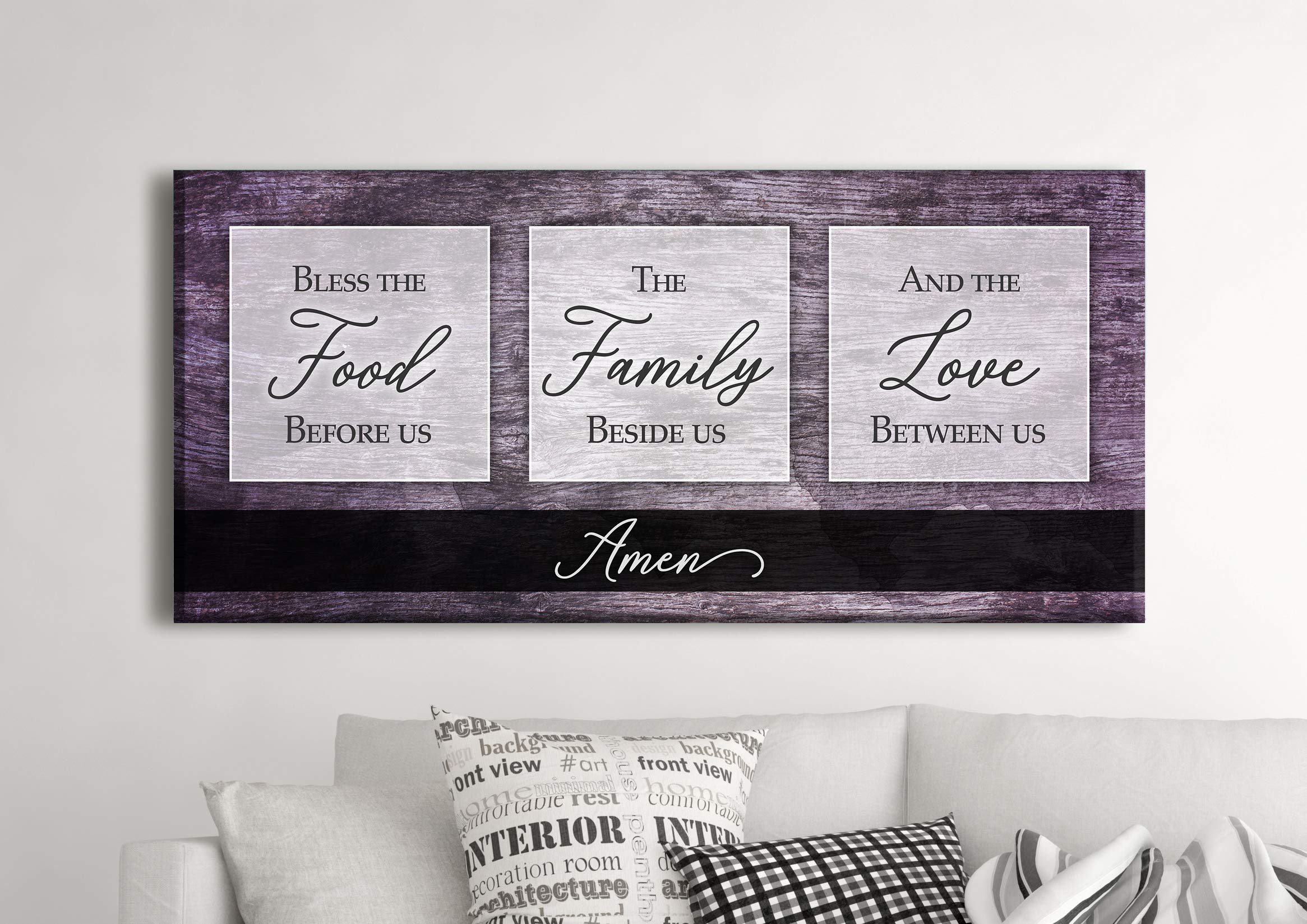 Bless the Food V2 Purple Framed Kitchen Wall Art Sign - 42x19 Inches Inspirational Dining Room Decor for Farmhouse & Rustic Home Decor | Perfect for Kitchen, Dining Area, or Gift Giving