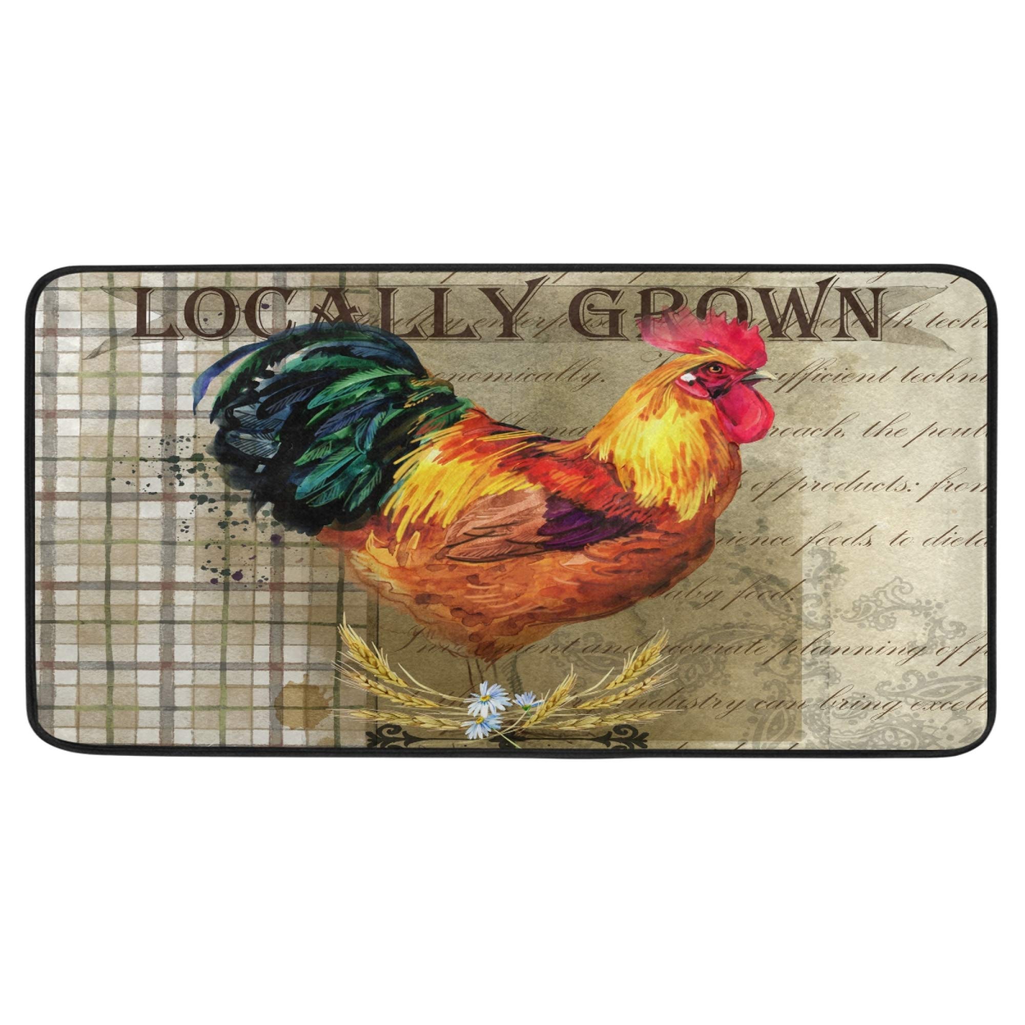 Vintage Glaphy Rooster Kitchen Floor Mat - Absorbent Non-Slip Rug for Entryway, Bathroom, Bedroom Decor - 39x20in - Perfect for Farmhouse, Country, and Retro Style Homes
