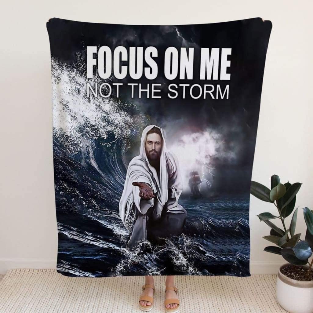 Focus On Me Not The Storm Christian Prayer Blanket with Bible Verse - Religious Jesus & Catholic Lion Blanket for Comfort, Worship & Spiritual Healing
