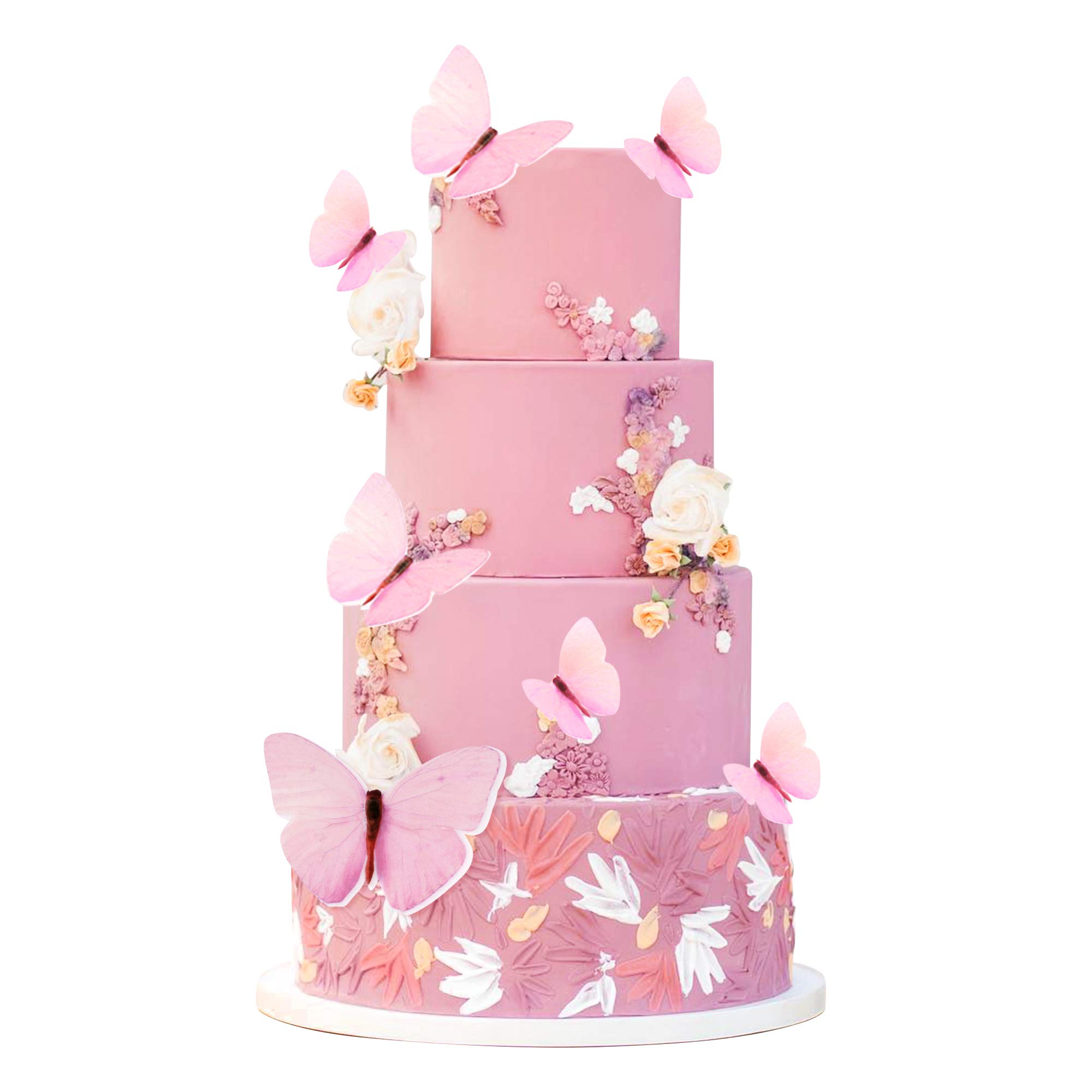 30-Pack Pink 3D Waterproof Butterfly Cupcake Toppers - Mixed Sizes for Birthday, Wedding & Party Decorations - Perfect for Girls, Women, Cakes, Walls & Food Displays