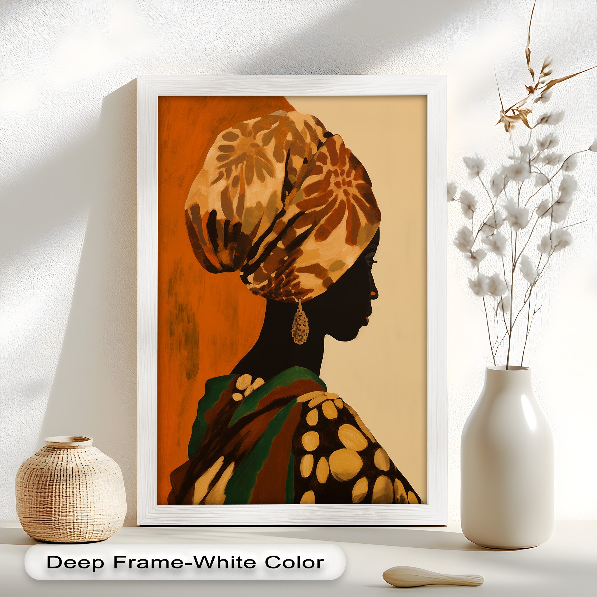 African Woman Portrait Art - Hand-Painted Framed Oil Painting for Home & Office Decor | Wall Art for Living Room, Bedroom, or Office