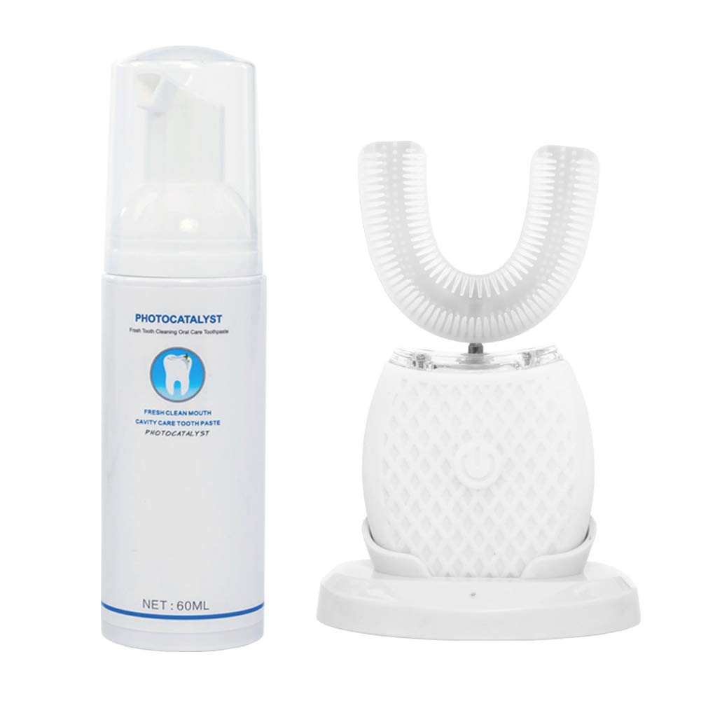 Ultrasonic U-Shaped Electric Toothbrush for Adults - 360° Full Mouth Cleaning with 30-Second Timer - Rechargeable & Washable for Travel & Home Use (White) - Perfect for Busy Professionals & Travelers