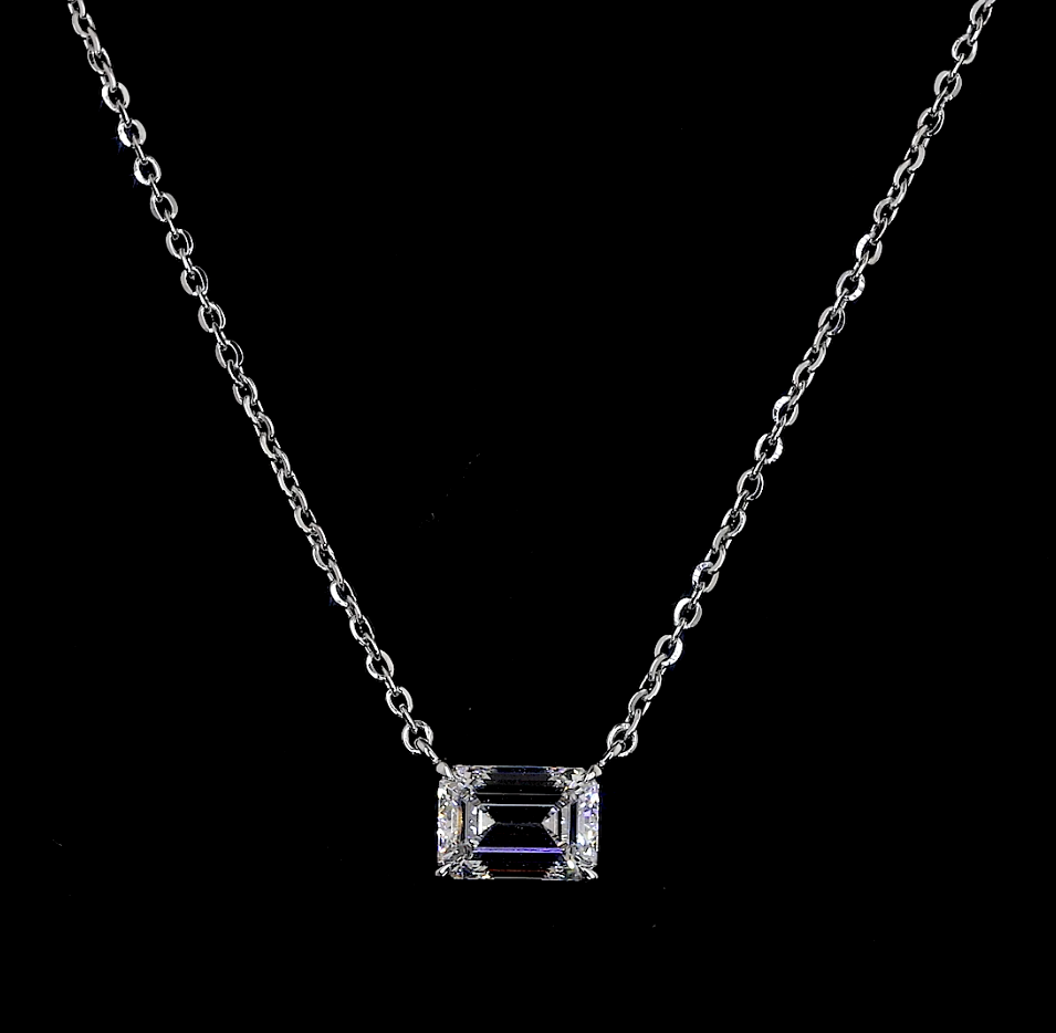 2.03 Carat Lab-Grown Emerald Cut Diamond Pendant in 14K White Gold - VS1 Clarity, F Color - Elegant Solitaire Necklace for Women - Perfect for Weddings, Anniversaries & Special Occasions