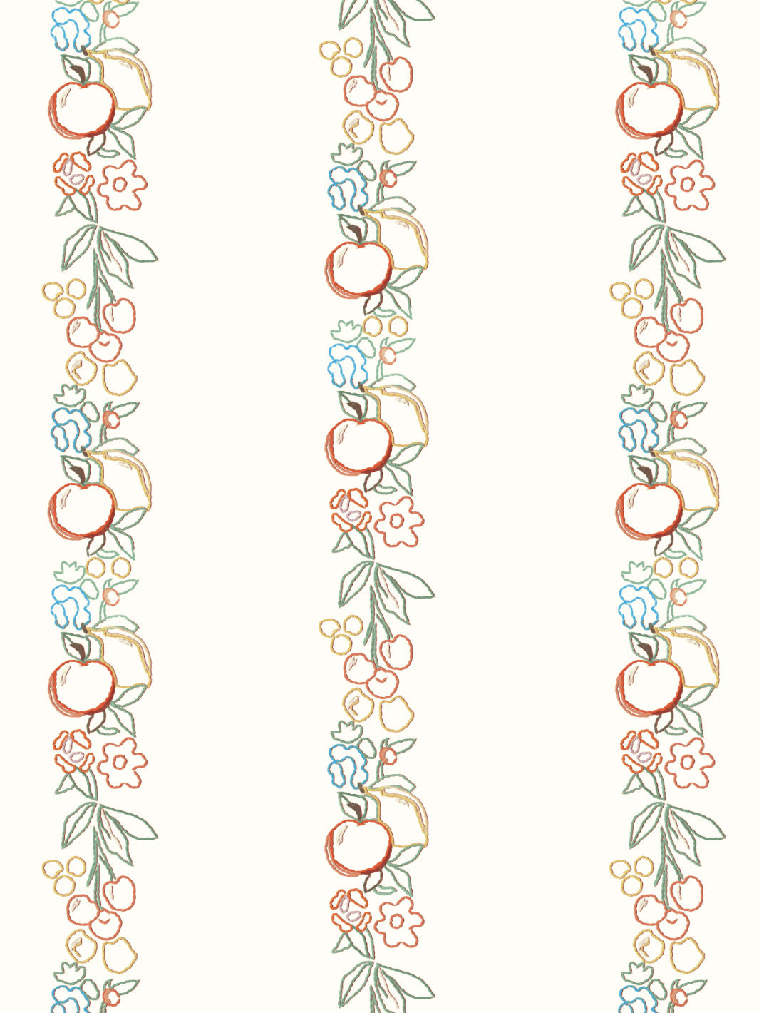 Lingua Franca Embroidered Fruit Vines Wallpaper - Cream Floral Peel & Stick Wallpaper for Bedroom, Nursery, Kitchen Decor