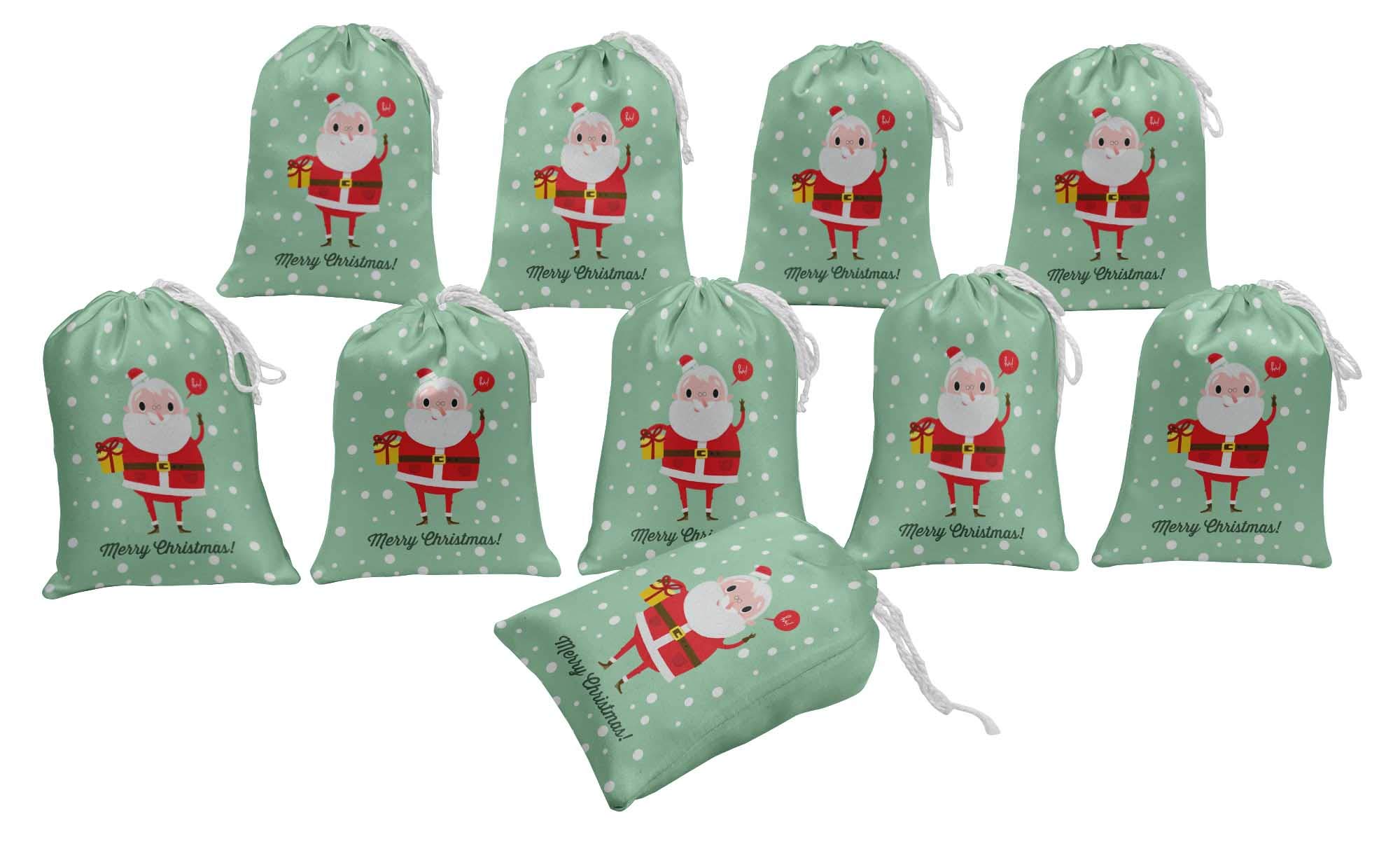White Santa & Gift Christmas Party Favor Bags - 15 Pack Drawstring Pouches for Holiday Celebrations, Stocking Stuffers & Gift Giving