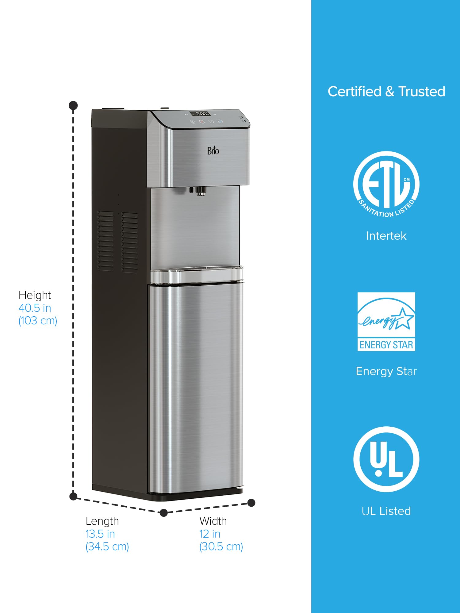 Brio Moderna Touchless Bottleless Water Cooler Dispenser with 3-Stage Filtration - Self-Cleaning, Motion Sensor, Tri-Temperature Dispensing & LED Night Light - UL Certified for Home, Office, and Kitchen Use