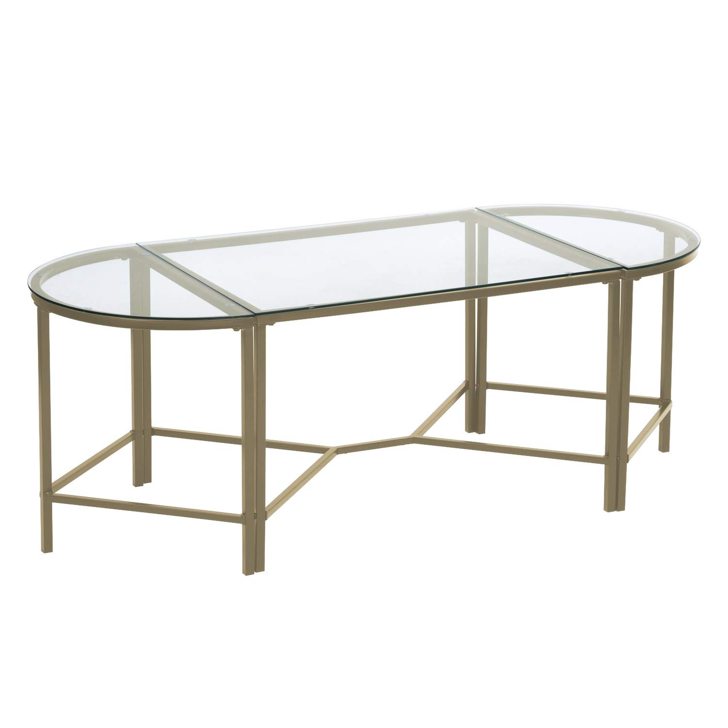 Modern 3-Piece Glass Coffee Table Set - Clear Tempered Glass Top with Gold Metal Frames, Rectangular Center Table & Round Side Tables for Living Room - Easy Assembly Home Lounge Furniture for Apartments, Dorms & Office Spaces
