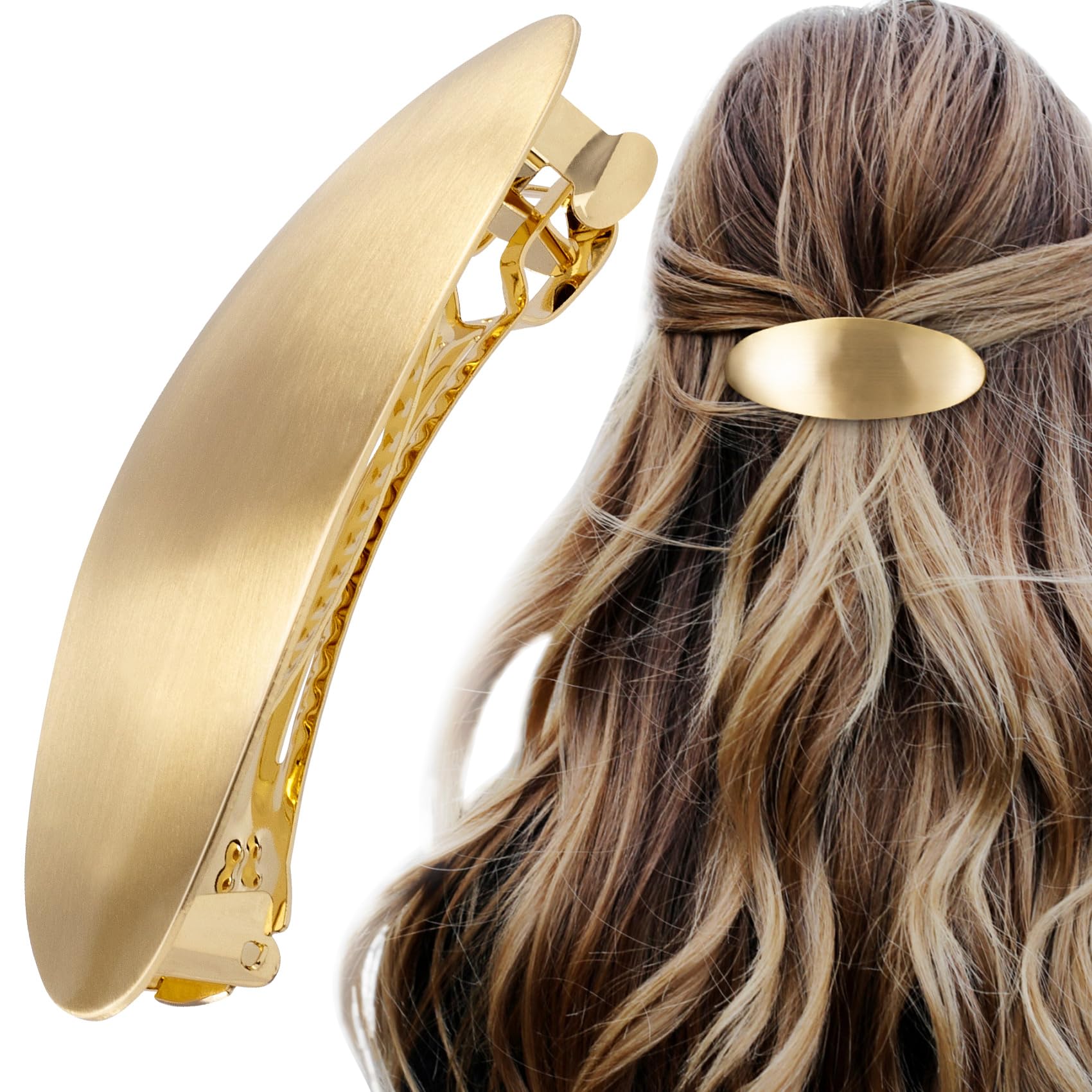 3 Inch Oval Hair Barrette - Vintage Gold Metal Large Hair Clip for Women | French Wedding, Prom & Formal Hair Accessories | Perfect for Long Thick Hair & Special Occasions
