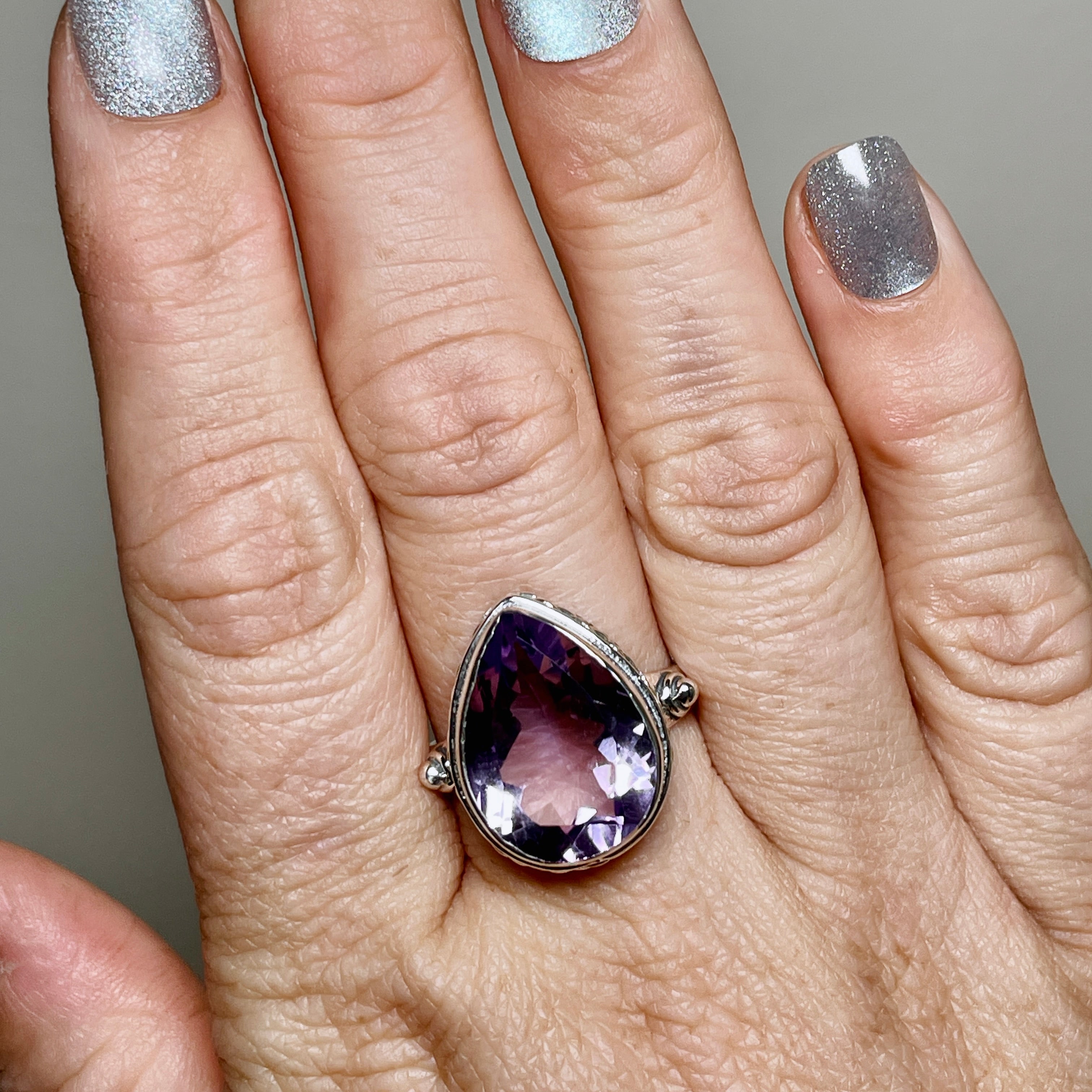 Amethyst Faceted Teardrop Ring in Sterling Silver - Elegant Purple Gemstone Jewelry for Women - Perfect for Weddings, Parties & Special Occasions