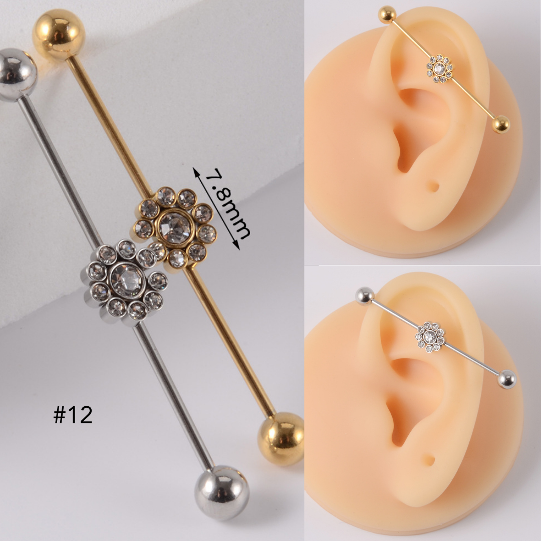 16G Gold & Silver Geometric Double Industrial Barbell Earring | DL2311 - Perfect for Cartilage Piercing, Helix, and Industrial Style Jewelry