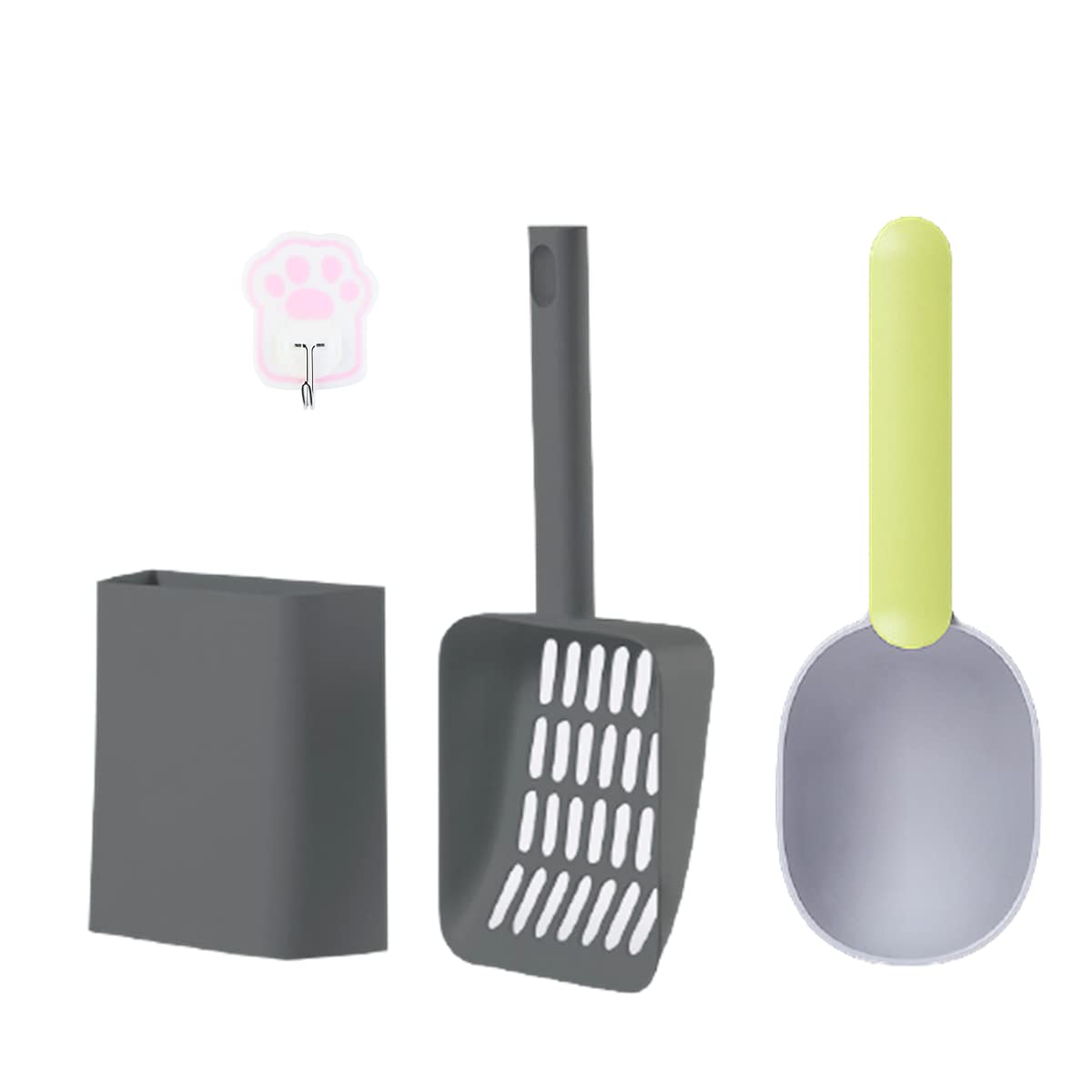 Premium Cat Litter Scooper with Caddy Holder - Deep Sifter Shovel & Ergonomic Handle - Easy Clean Durable Cat Waste Scoop (Grey) - Perfect for Multi-Cat Homes & Large Litter Boxes