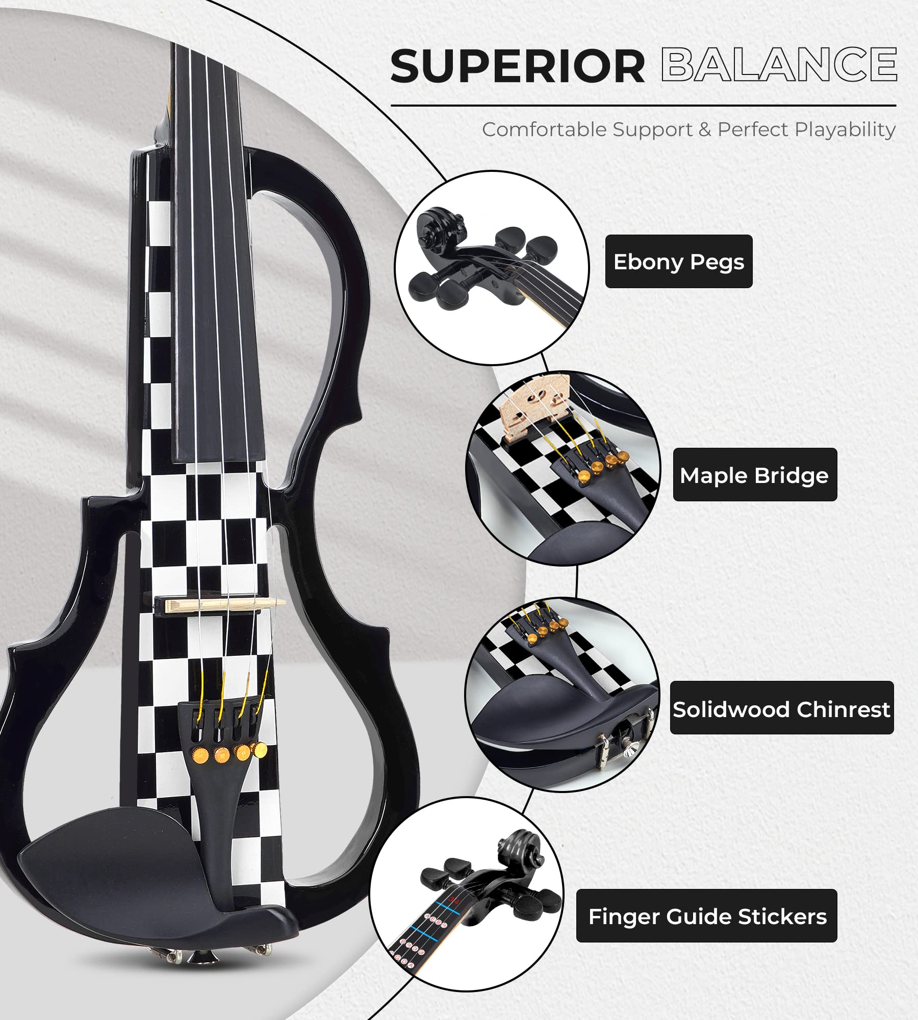 **Vangoa 4/4 Full Size Solid Maple Wood Electric Violin Set – Silent Violin with Ebony Fittings, Black Vichy Finish – Perfect for Practice, Performances & Gifts for Adult Musicians**