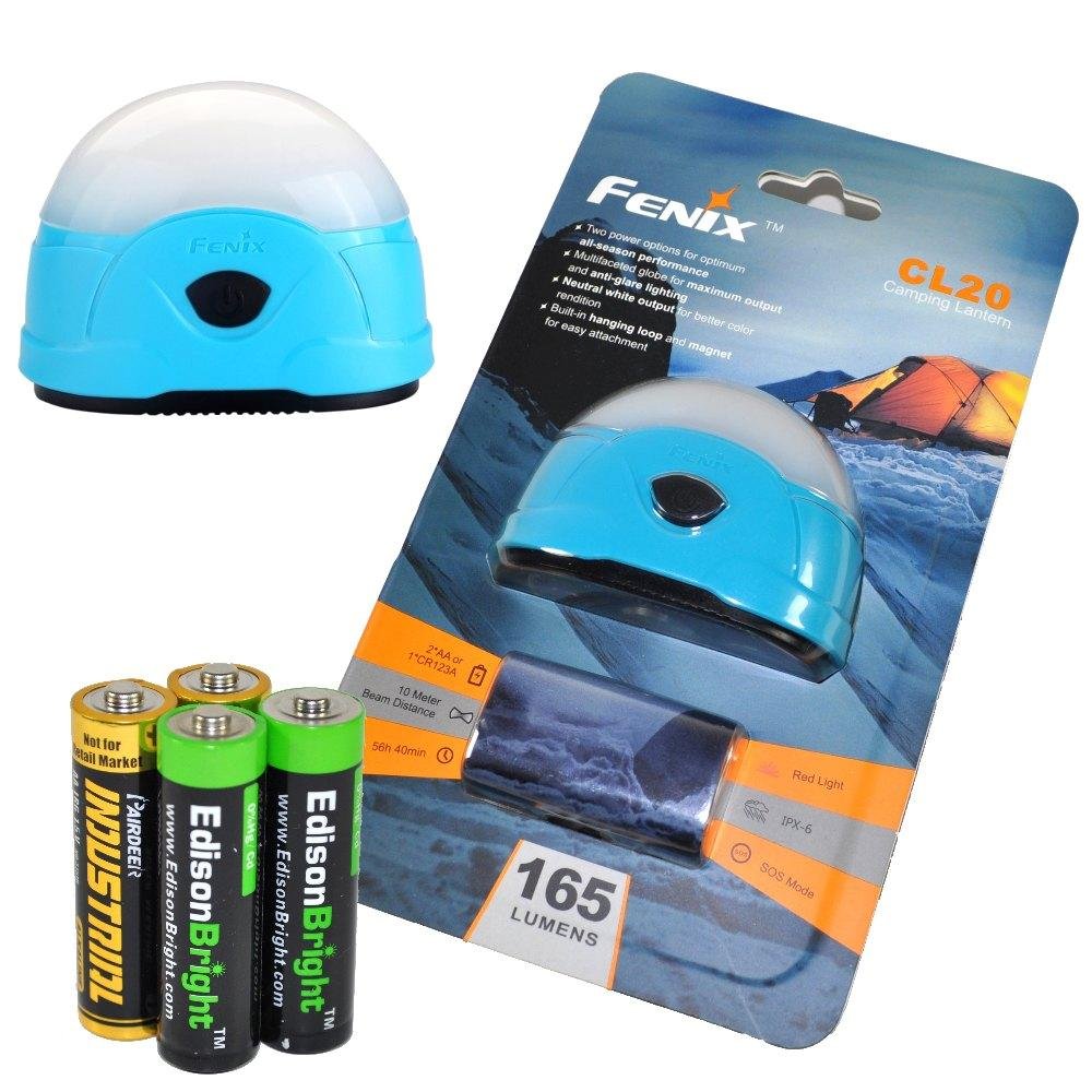 EdisonBright Fenix CL20 165 Lumen LED Camping Lantern with 2X AA Batteries - Portable Outdoor Light for Hiking, Backpacking & Emergency Use (Blue)