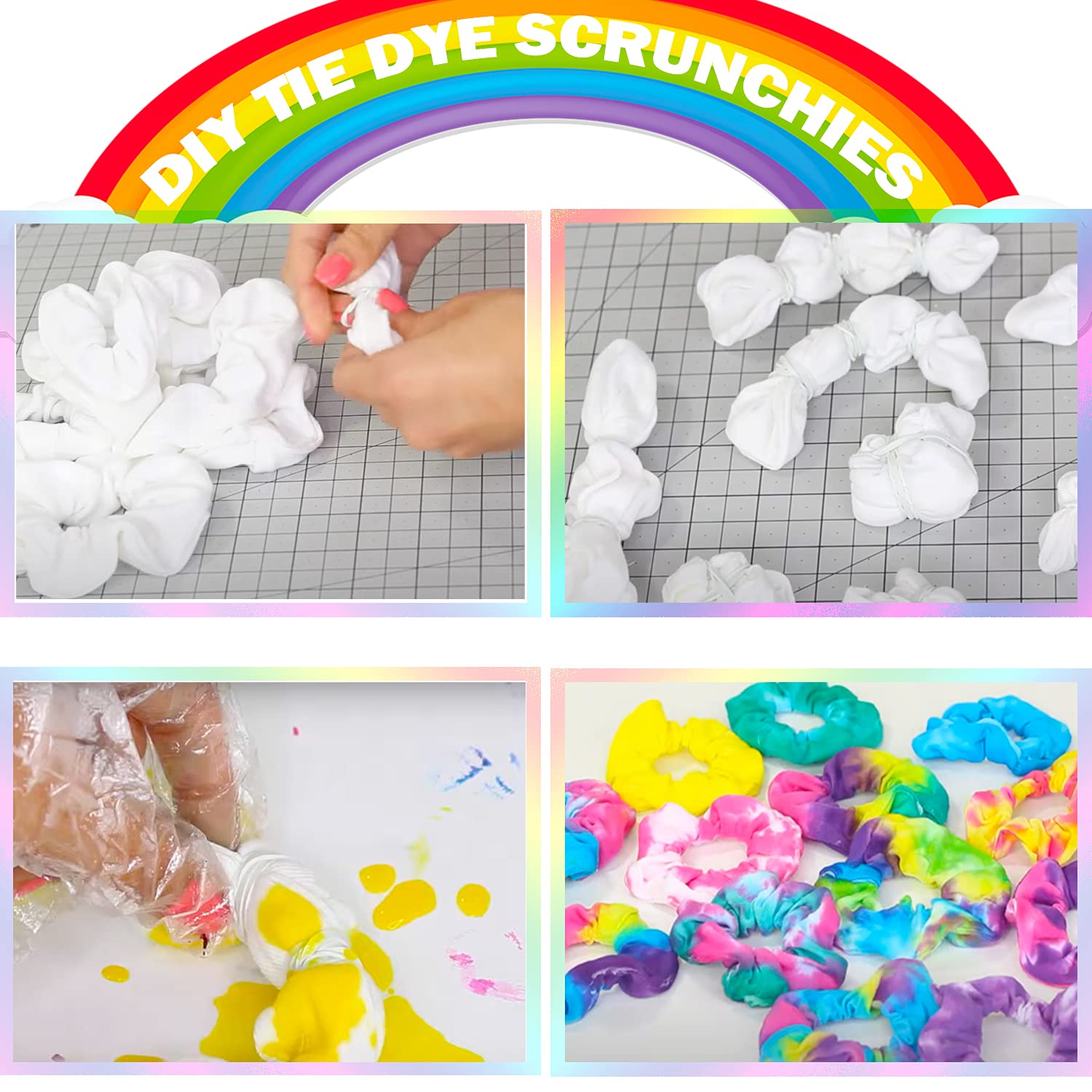 IVARYSS White Scrunchies for Tie Dye DIY - Cotton Bow Hair Scrunchies & Headbands Set - 20-Piece Hair Accessories for Women & Girls - Perfect for Parties, Crafts, and Everyday Styling