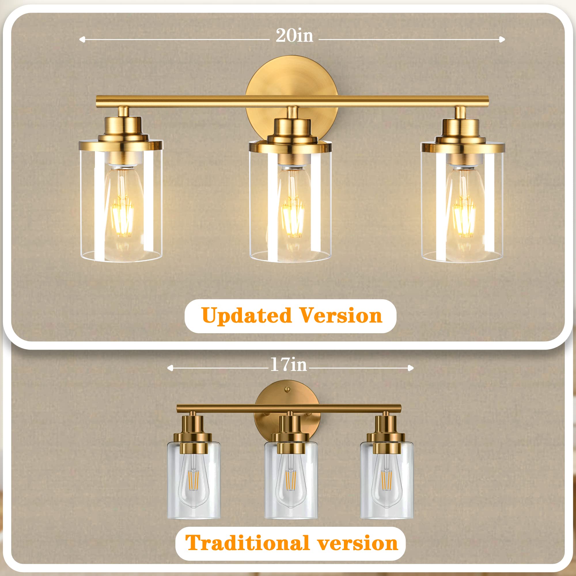Modern Brushed Gold Vanity Light Fixture - 20