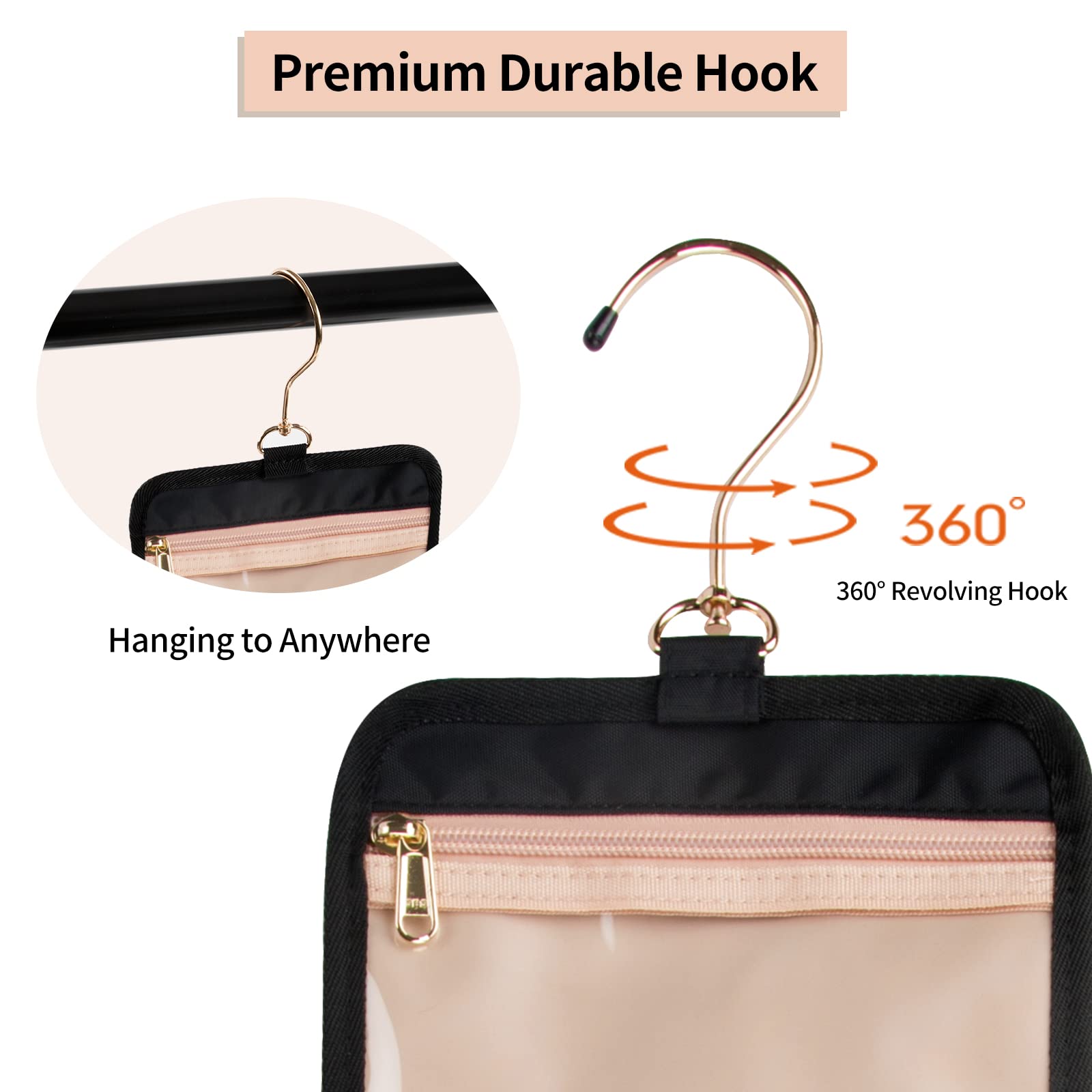 CUBETASTIC Waterproof Travel Toiletry Bag for Women - Portable Makeup Organizer with Hanging Hook for Cosmetics, Skincare & Toiletries - Perfect for Vacation, Gym, Business Trips & Weekend Getaways
