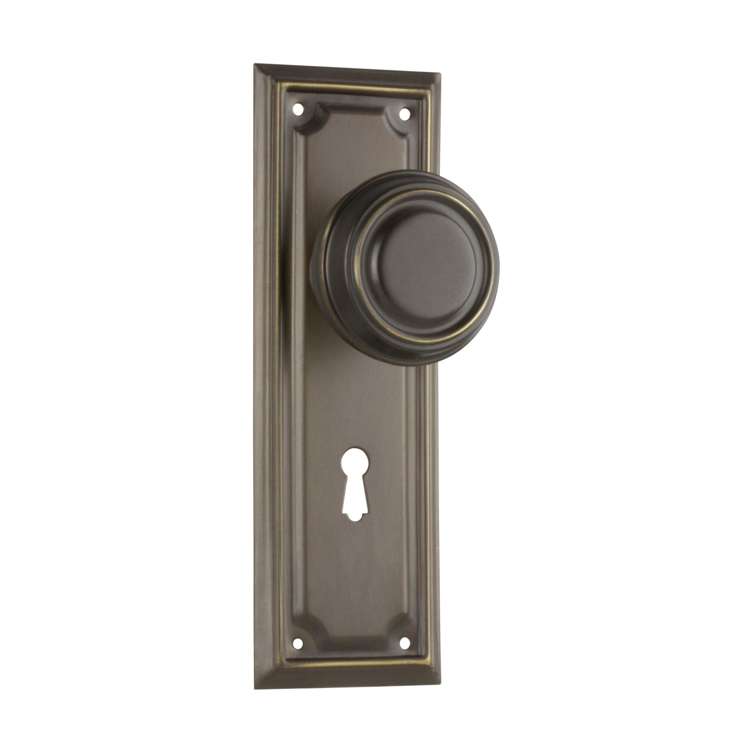 Antique Brass Edwardian Door Knob Lock Set - H185xW60xP57mm - Vintage Style Door Hardware for Home Restoration & Interior Design Projects