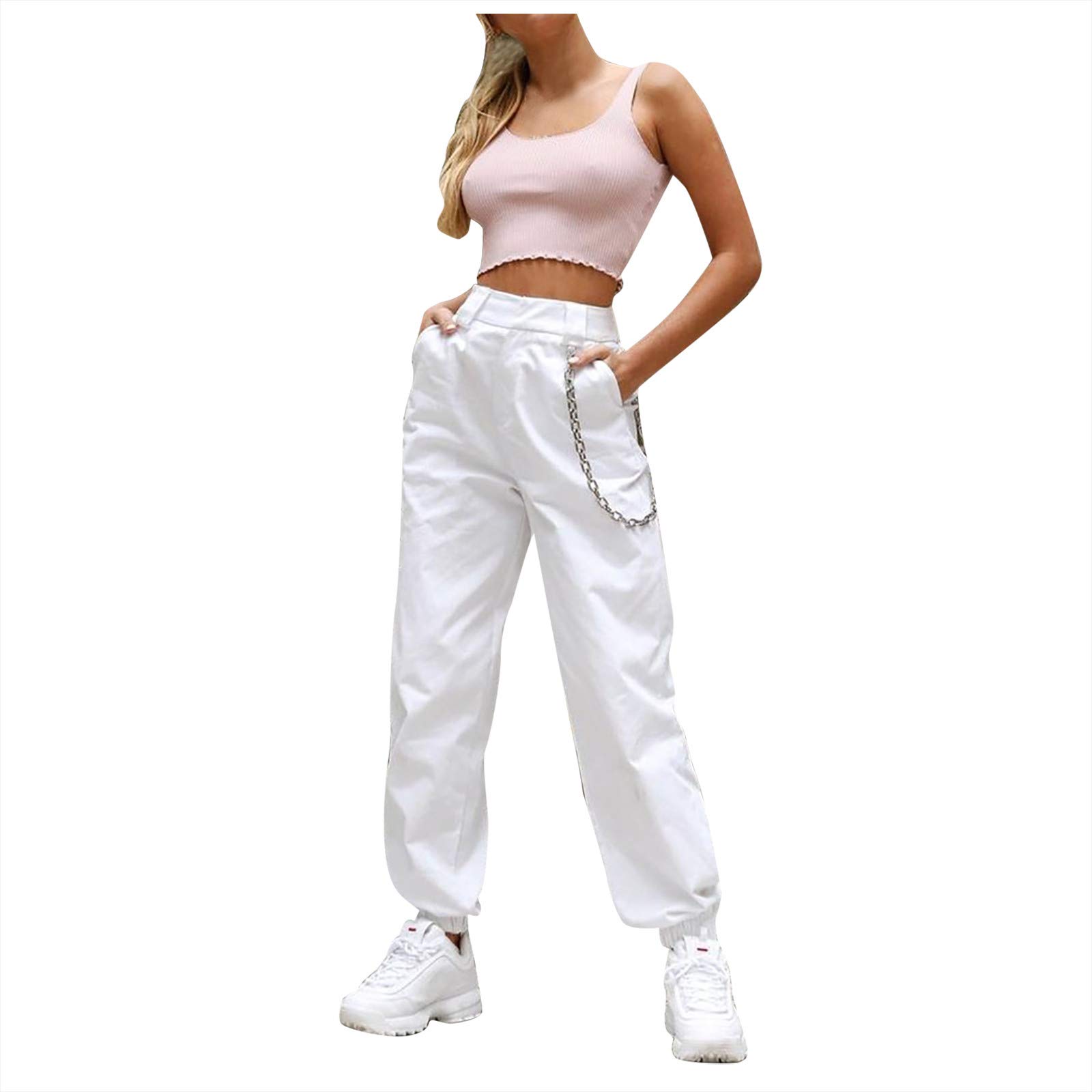 Women's Black Work Overalls - High Waisted Wide Leg Pants with Drawstring & Chain Detail | Fashionable Casual Wear for Tall Women | Perfect for Work, Outdoor Activities & Street Style