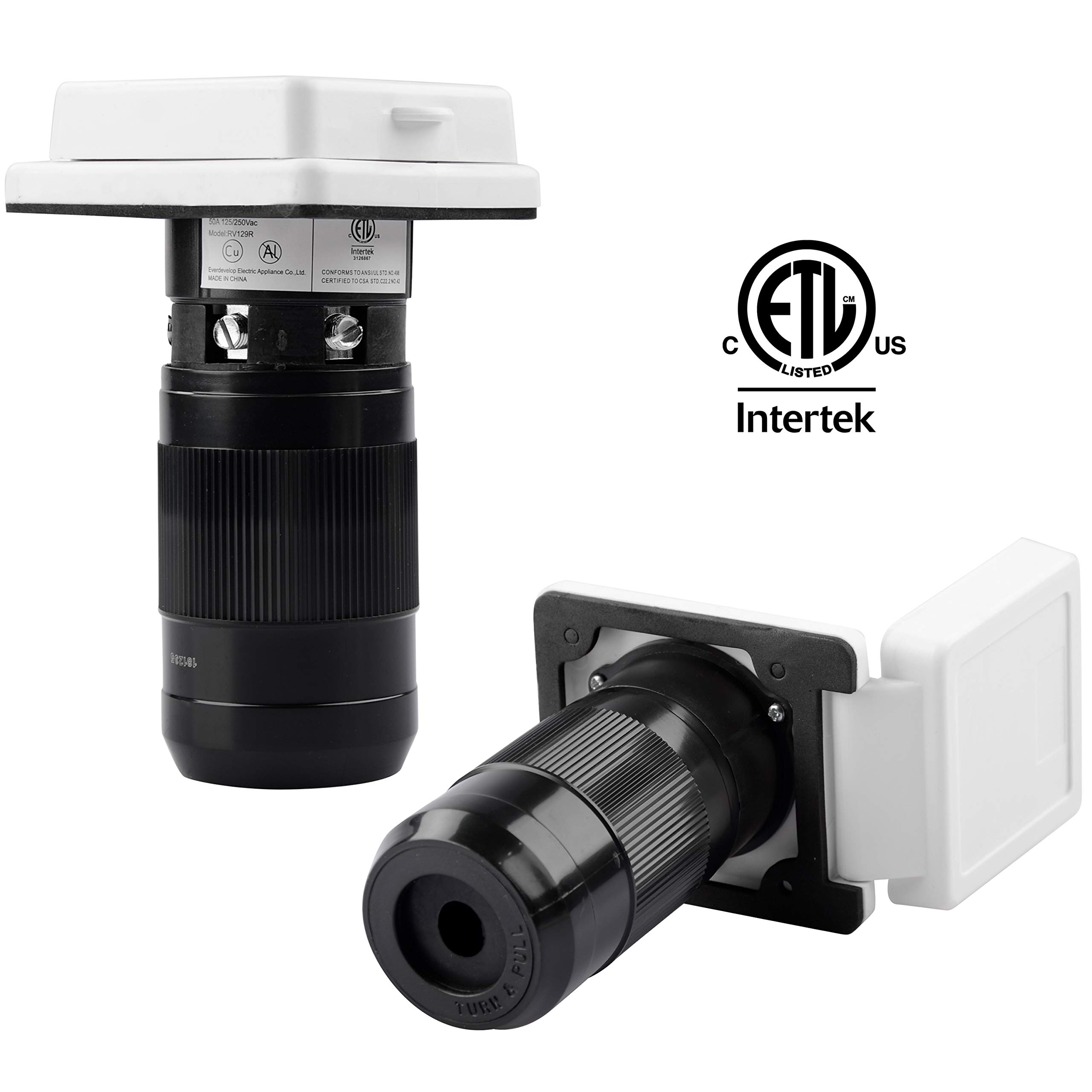 RVGUARD 50 Amp 125/250V Marine Power Inlet Male Socket - Waterproof Electrical Connector for RV, Boat, Trailer & Camper - Perfect for Shore Power Hookups at Campgrounds & Marinas
