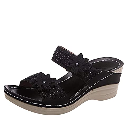 Women's Fashion Slip-On Sandals with Floral Design - Breathable Peep Toe Beach Wedges for Summer Outings & Casual Wear