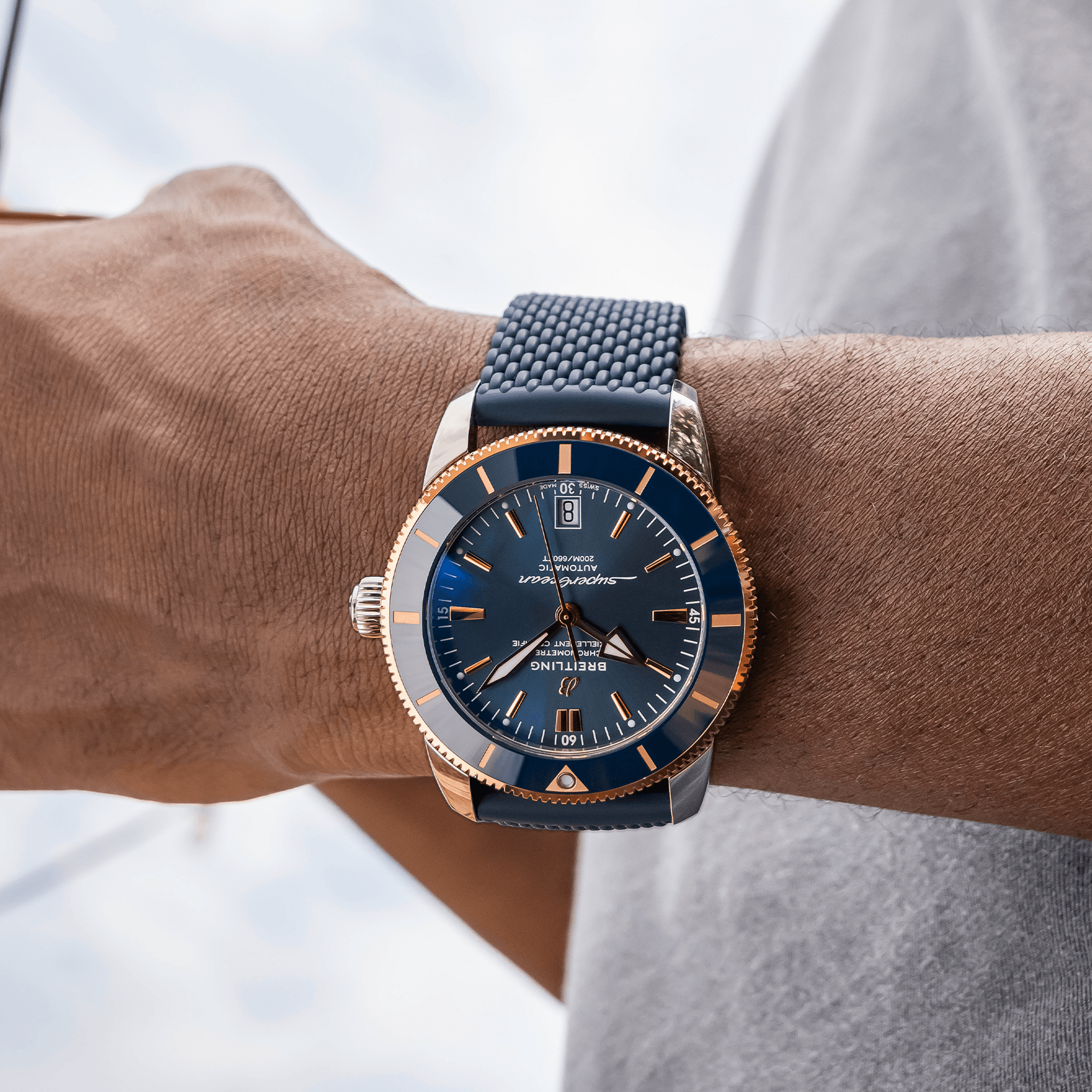 Breitling Superocean Heritage B20 Automatic 42mm Men's Watch - Steel & 18k Red Gold Case, Blue Dial, Rubber Strap - Luxury Dive Watch for Swimming, Sailing & Everyday Wear