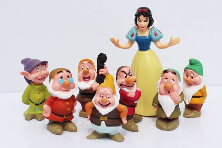 Snow White and The Seven Dwarfs Miniature Statue Set - 8pcs Polyresin Garden Sculptures for Outdoor Decor, Home & Gardening Supplies - Perfect for Fairy Tale Themed Gardens, Yard Decorations, and Disney Collector Gifts