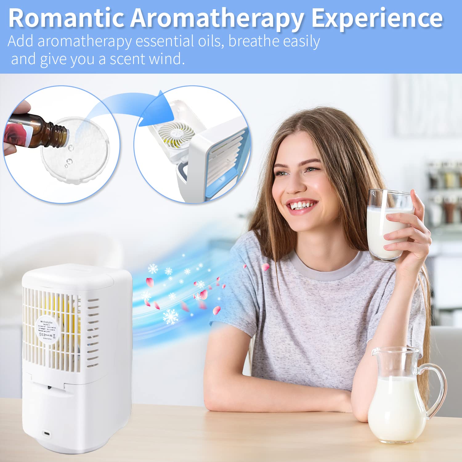 5-in-1 Portable Air Conditioner Fan with 3 Speed Settings, Cool Mist Spray & 7 LED Lights - 120° Oscillating Evaporative Air Cooler for Home, Office, Bedroom, and Outdoor Use